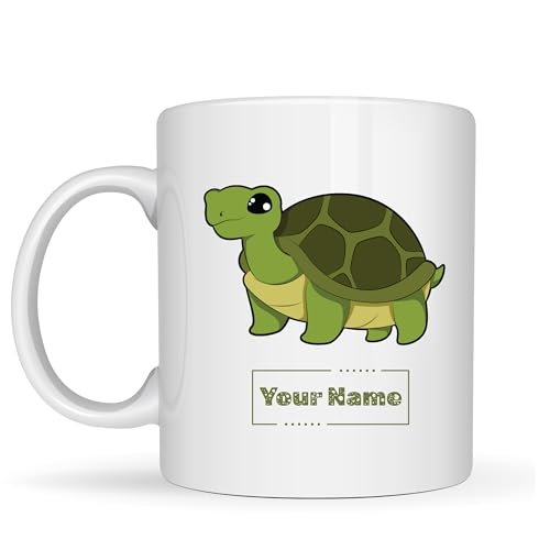 Personalized Sea Turtle Coffee Mug, Custom Name Ceramic Tea Cup, Turtle Lover Gift for Kids and Adults, Ocean Animal Mug