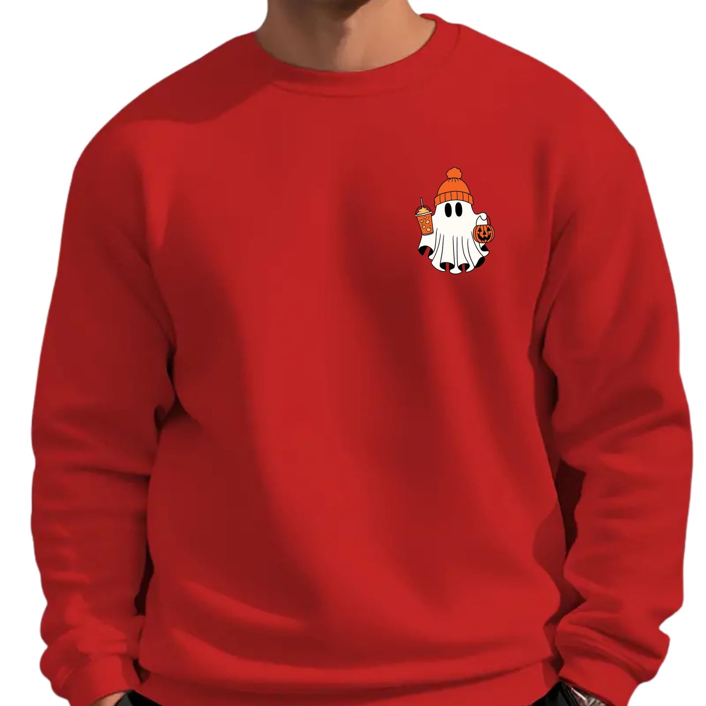 Be Buz Spooky Season Ghost Sweatshirt Halloween Pocket Size Ghost Pullover Unisex Sweatshirt October Crewneck