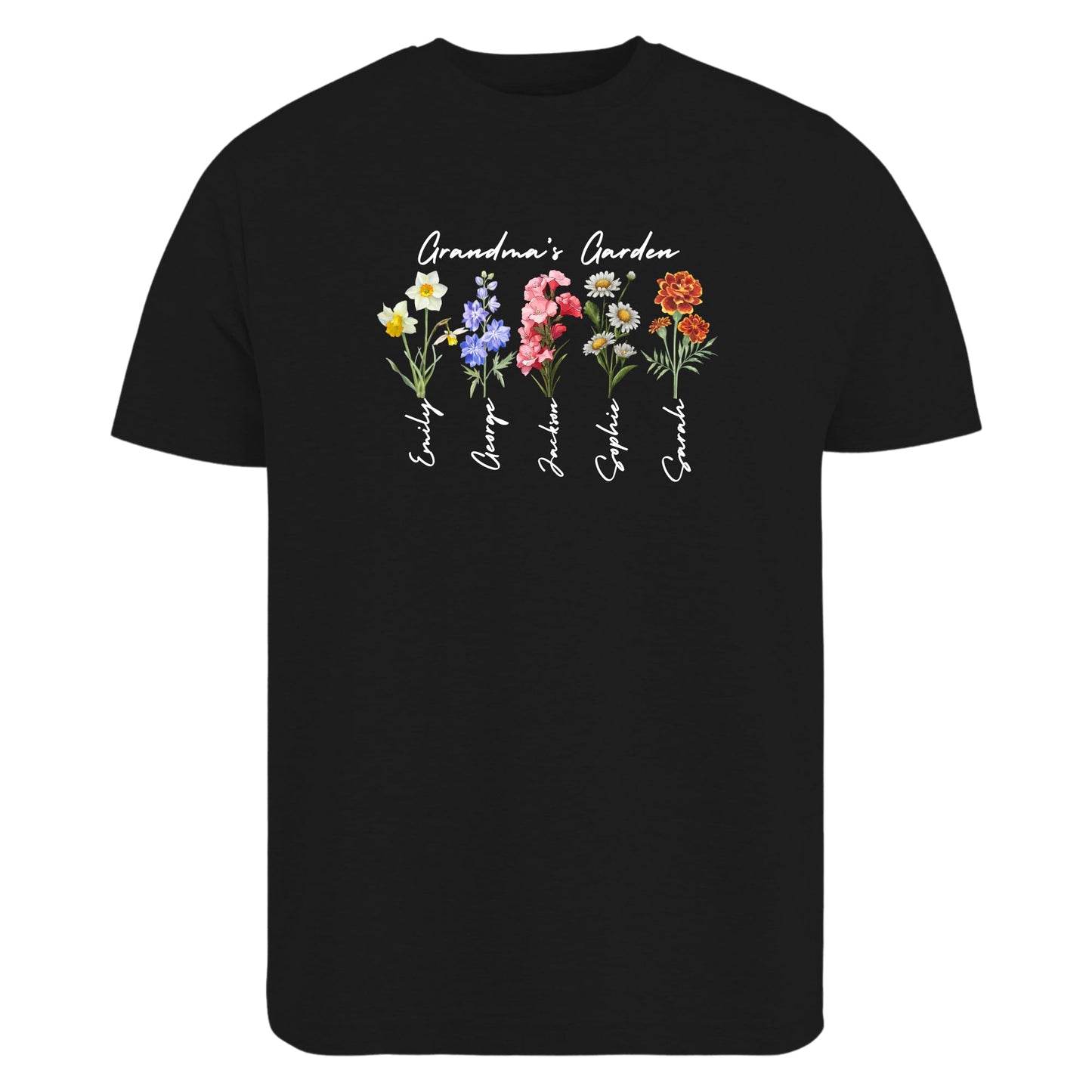 Be Buz Grandma’s Garden Shirt Personalized Birth Month Flower T-Shirt with Grandkids’ Names Custom Gift for Grandma, Mother's Day, Nana, Gigi, Mimi
