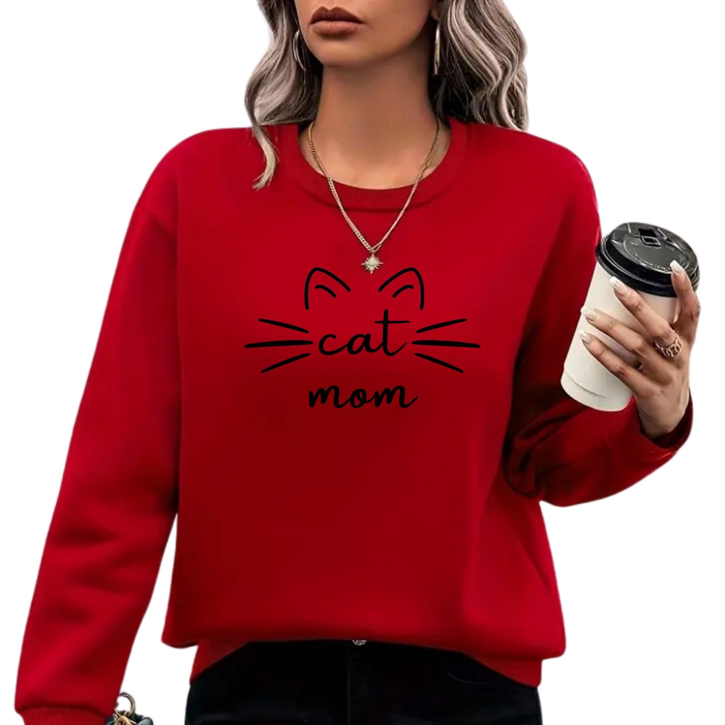 Be Buz Cat Mom Sweatshirt Cute Funny Cat Lover Gift for Women Cozy Pullover for Pet Moms Lady Aesthetic Sweatshirt - Top Tee