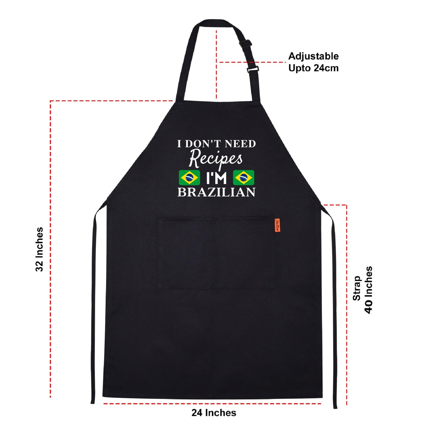I Don't Need Recipes, I'm Brazilian Adjustable Long Apron with two Pockets Chefs Home Cooks Baking Cooking Kitchen Grilling and BBQ Apron gift for him her