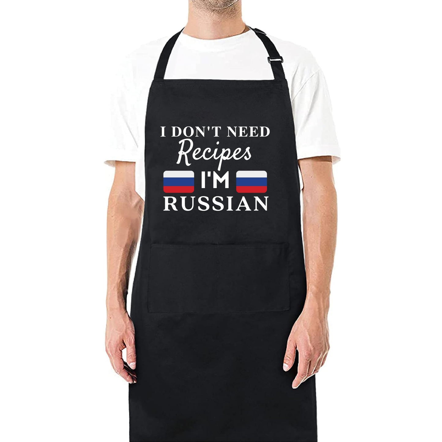 I Don't Need Recipes, I'm Russian Adjustable Long Apron with two Pockets Chefs Home Cooks Baking Cooking Kitchen Grilling and BBQ Apron gift for him her