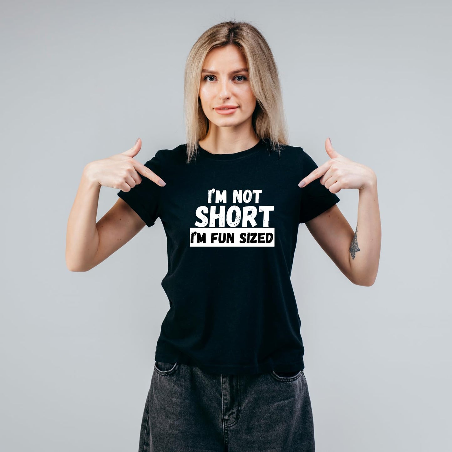I'm Not Short I'm Fun Sized Funny Printed Black Adults Unisex Men Women Summer Winter Cotton Crew Neck Casual T-Shirt