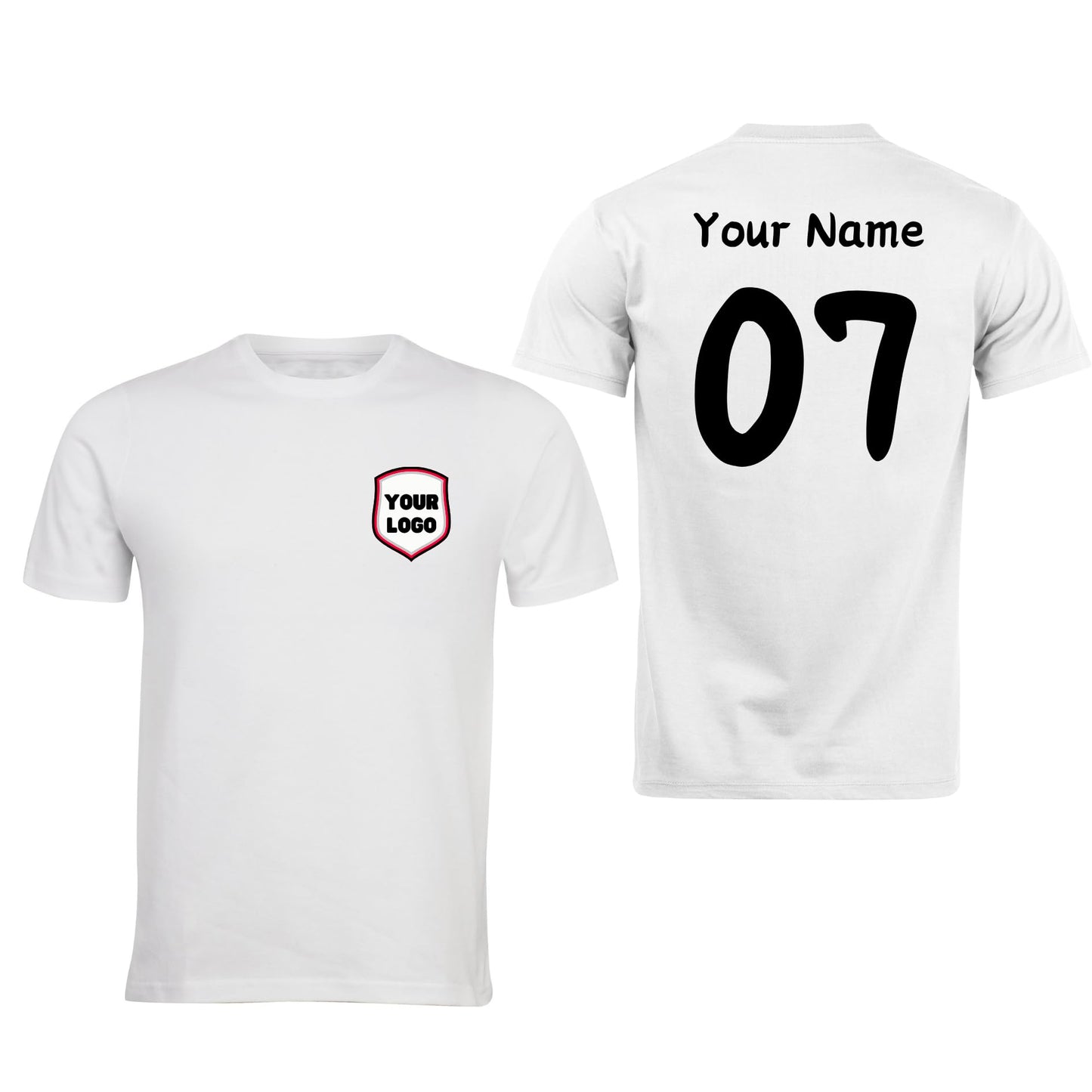 Personalised T-Shirt Your Name & Number Any Country or Club Badge Jersey Retro Top Adults Logo Printed Unisex Men Women Cotton Crew Neck Casual T-Shirt