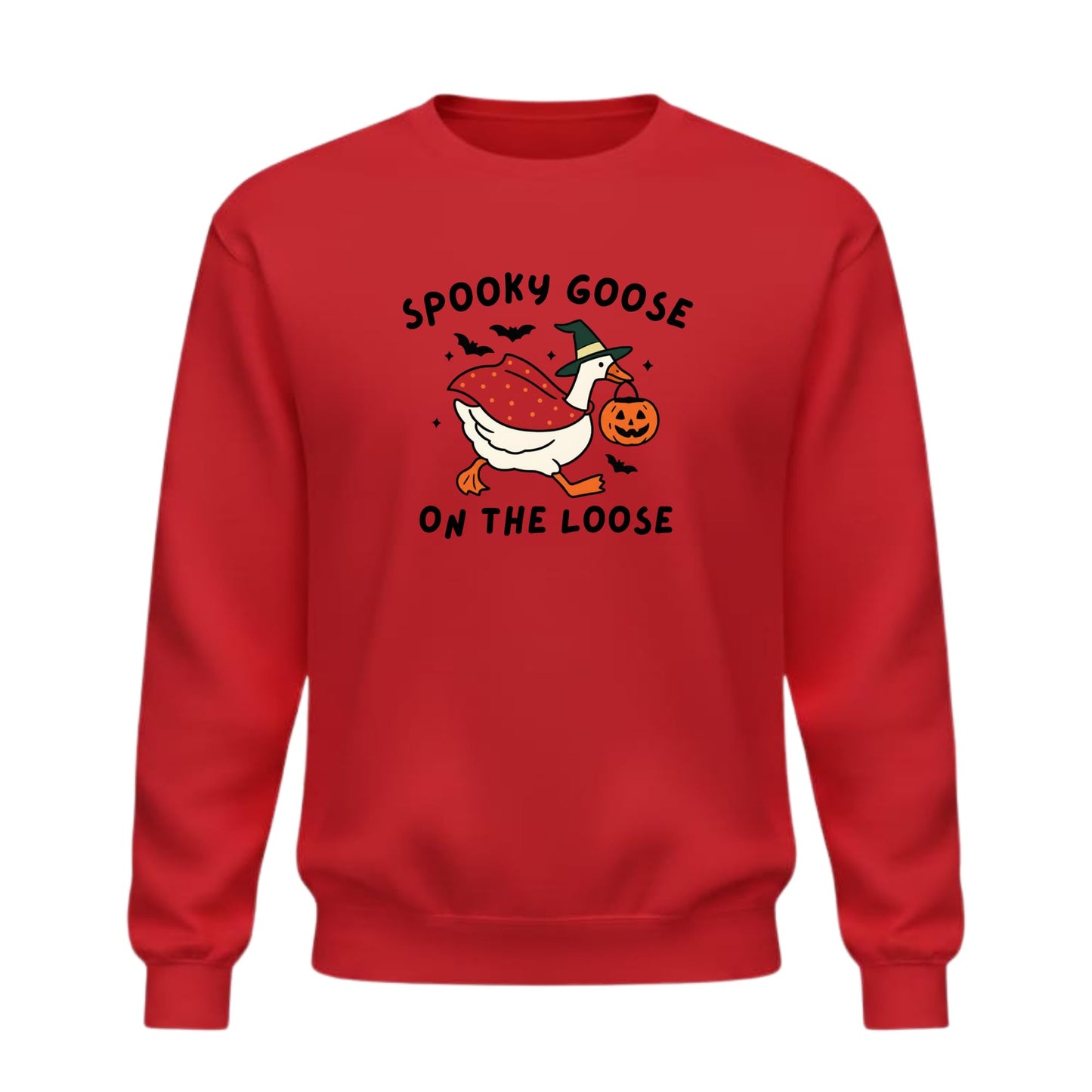 Be Buz Spooky Goose On The Loose Sweatshirt – Funny Halloween Crewneck Pullover – Silly Goose Graphic Sweatshirt for Men and Women