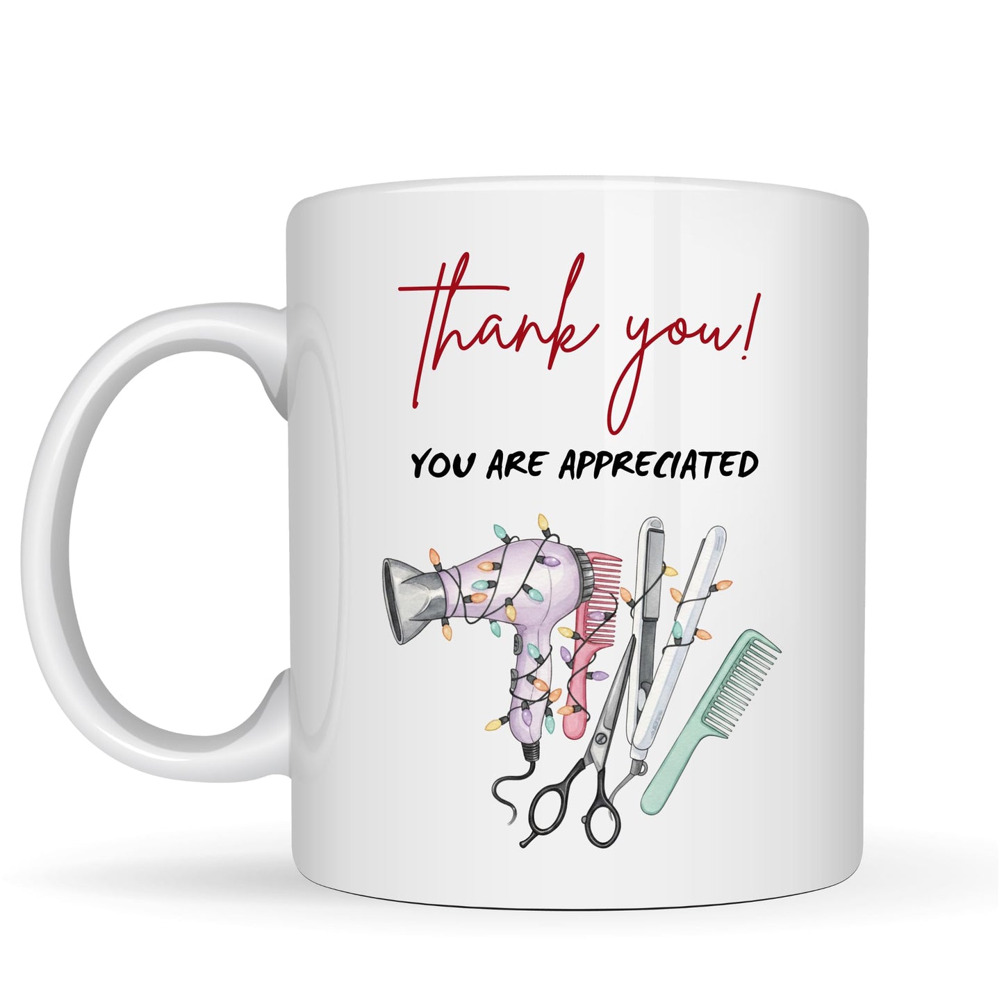 Be Buz Thank You Hair Stylist Mug – You are Appreciated Coffee Cup for Salon, Barber, Beautician – 11oz White Ceramic Gift