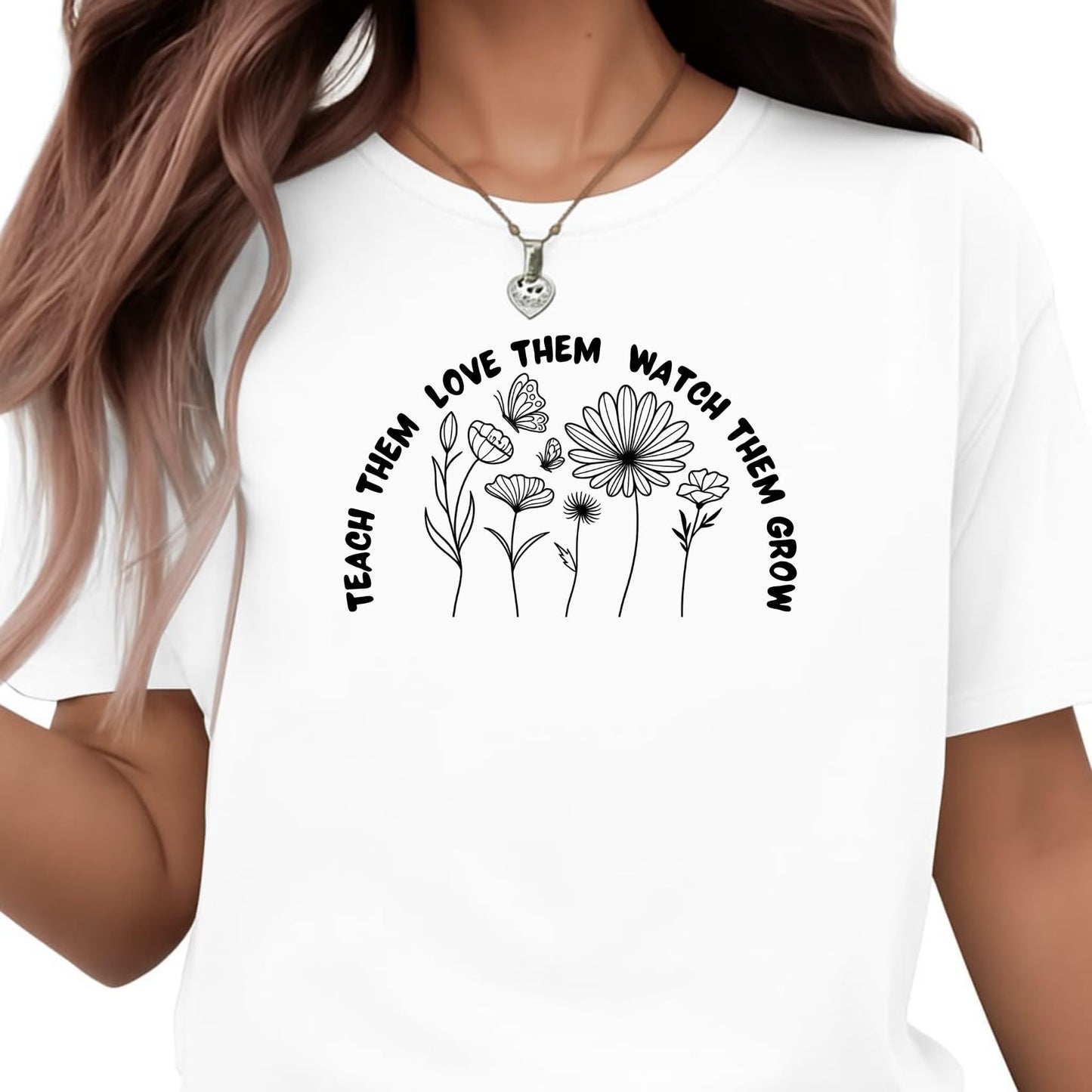 Be Buz Inspirational Teacher T-Shirt Teach Them Love Them Watch Them Grow Gift for Educators Daycare Preschool Workers Unisex Cotton Teaching Shirt