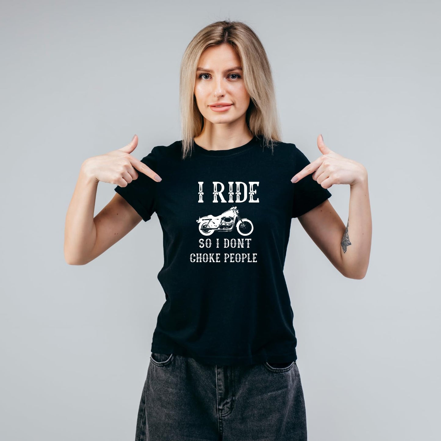 I Ride So I Don't Choke People Funny Printed Black Adults Unisex Men Women Summer Winter Cotton Crew Neck Casual T-Shirt