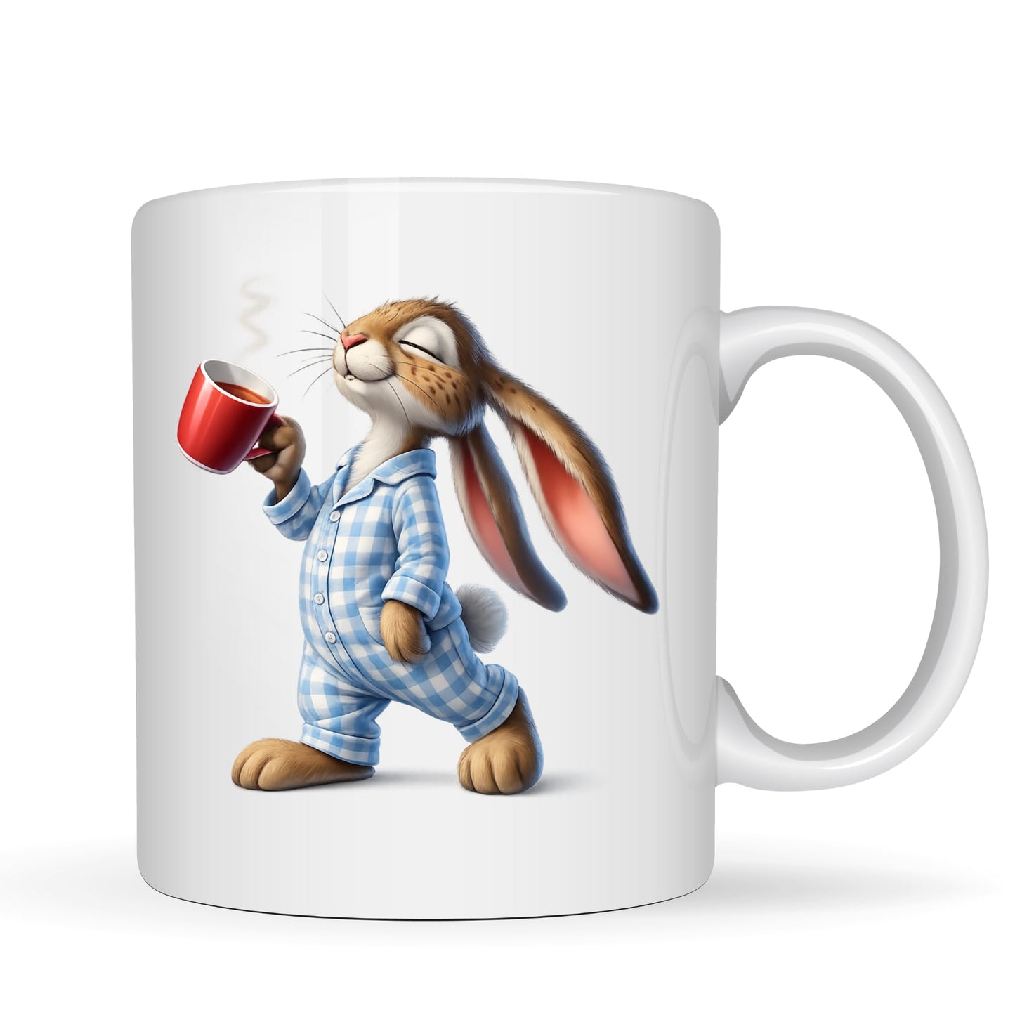 Be Buz Lazy Bunny Coffee Mug – Rabbit with Red Coffee Ceramic Cup – Birthday Gift for Kids, Teens Adults