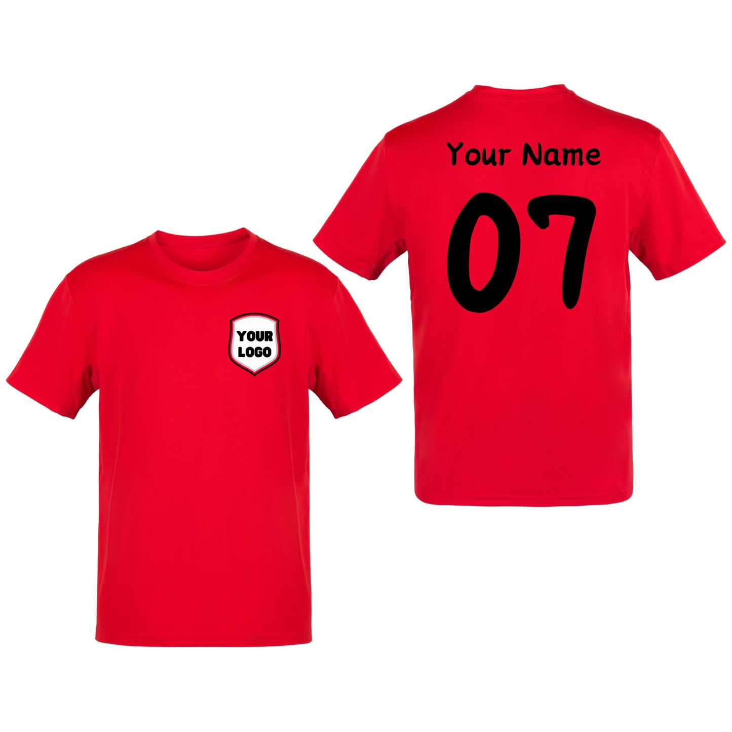 Personalised T-Shirt Your Name & Number Any Country or Club Badge Jersey Retro Top Adults Logo Printed Unisex Men Women Cotton Crew Neck Casual T-Shirt