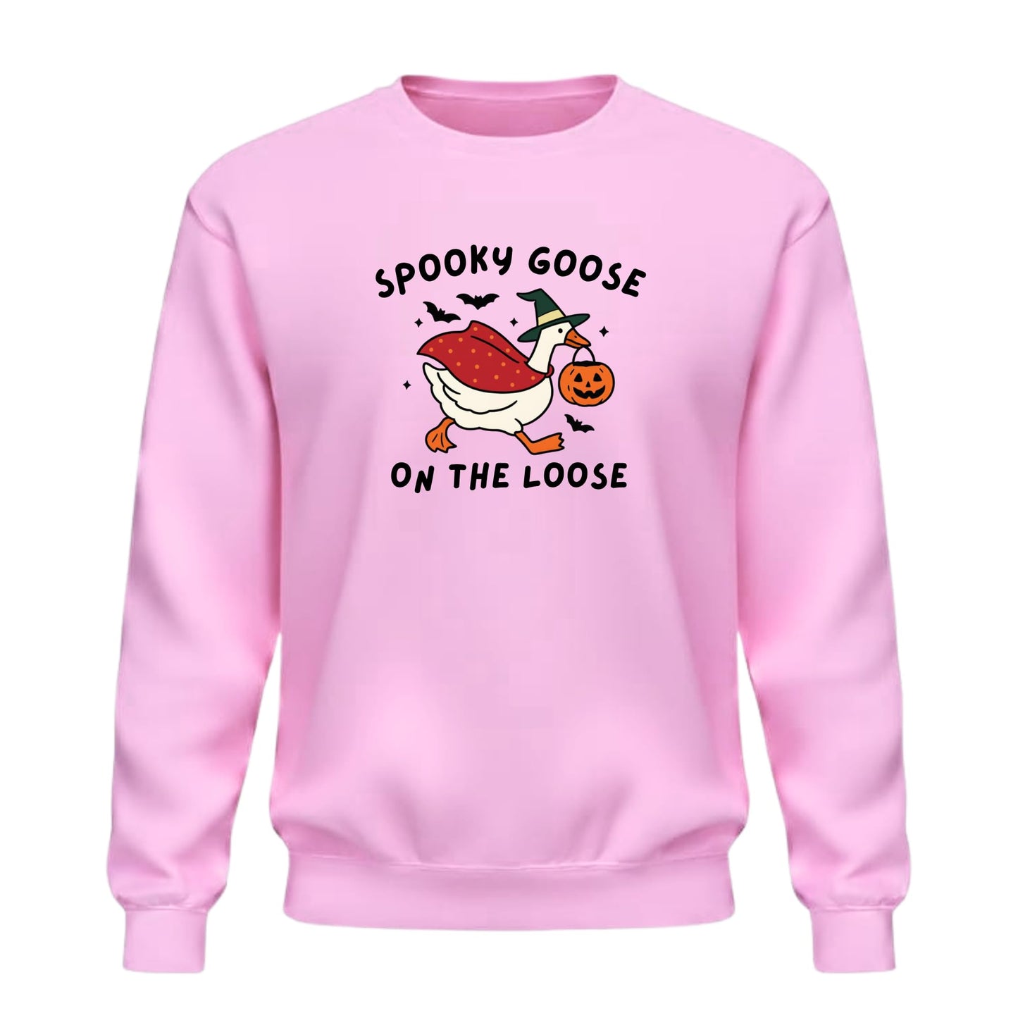 Be Buz Spooky Goose On The Loose Sweatshirt – Funny Halloween Crewneck Pullover – Silly Goose Graphic Sweatshirt for Men and Women