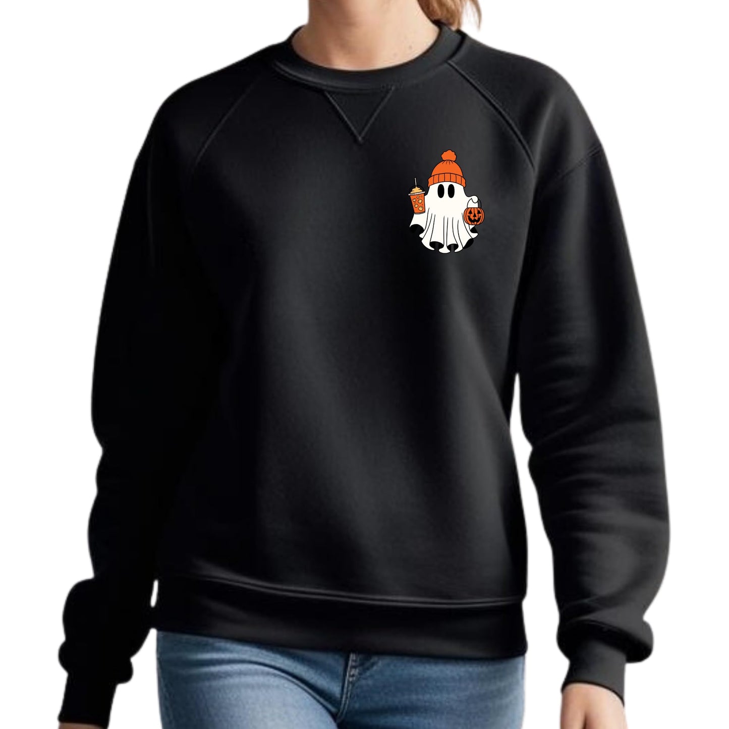 Be Buz Spooky Season Ghost Sweatshirt Halloween Pocket Size Ghost Pullover Unisex Sweatshirt October Crewneck