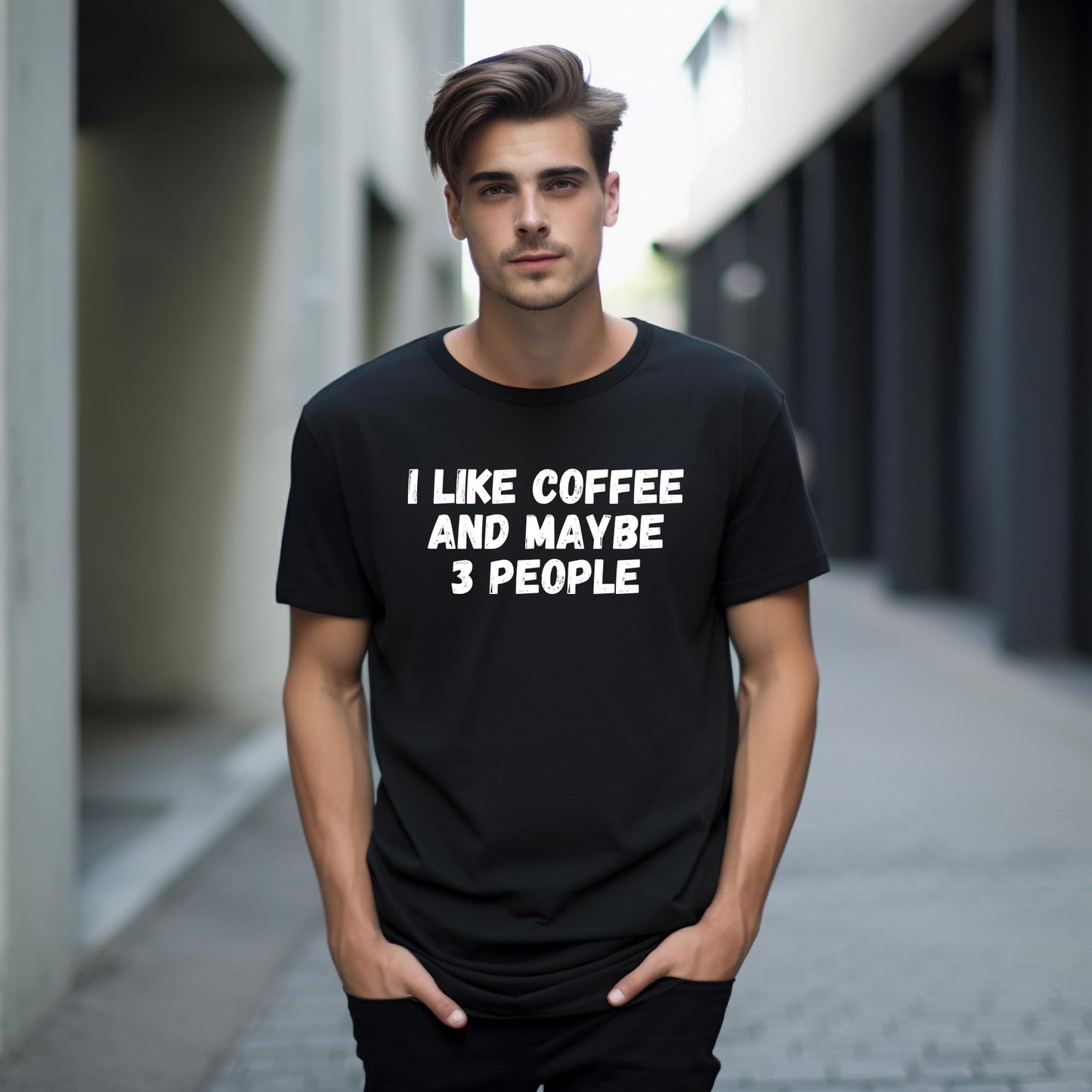 I Like Coffee and Maybe 3 People Funny Printed Black Adults Unisex Men Women Summer Winter Cotton Crew Neck Casual T-Shirt