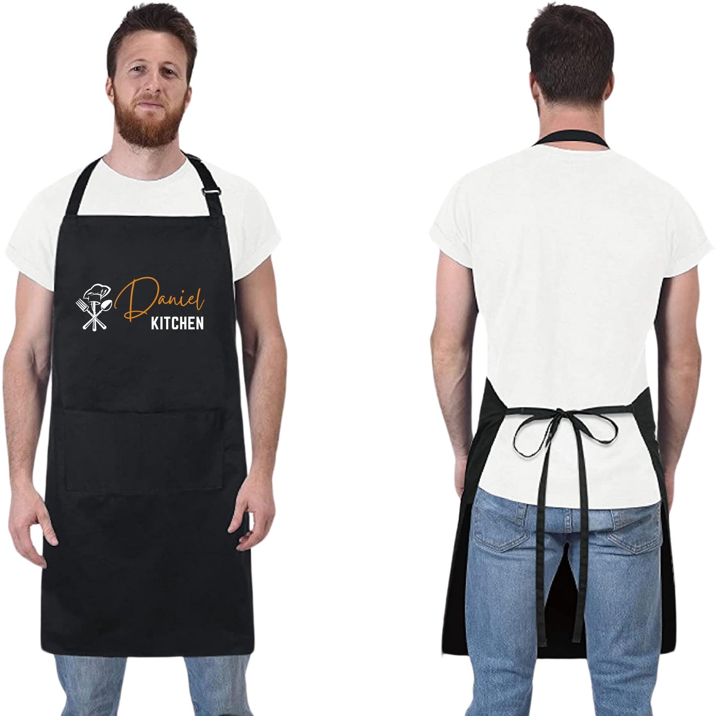 Personalized Name Kitchen Apron Grill Apron Gift for Him Her Aprons for Mens womens Dad Apron Chef Apron Kitchen Apron BBQ Apron Father Day Gift Black Apron