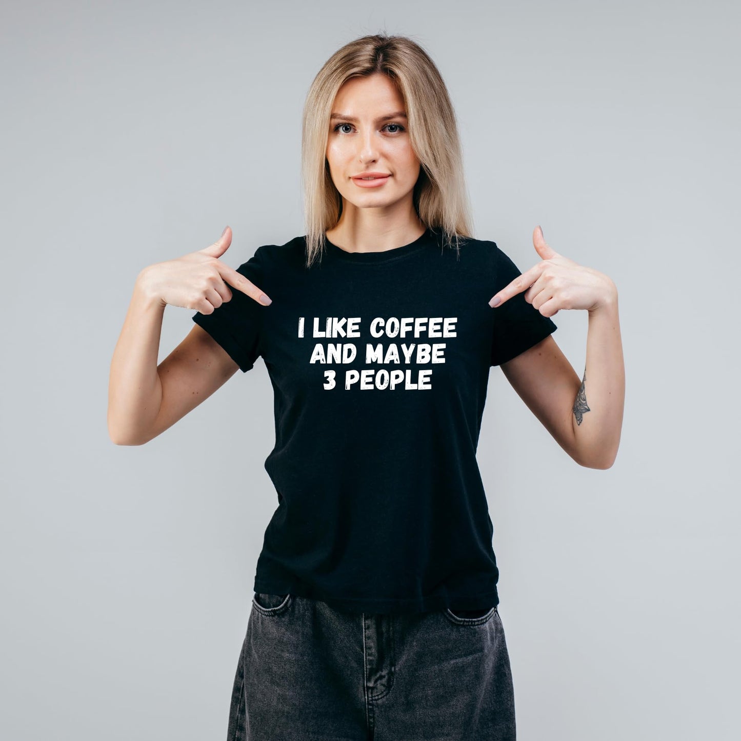 I Like Coffee and Maybe 3 People Funny Printed Black Adults Unisex Men Women Summer Winter Cotton Crew Neck Casual T-Shirt