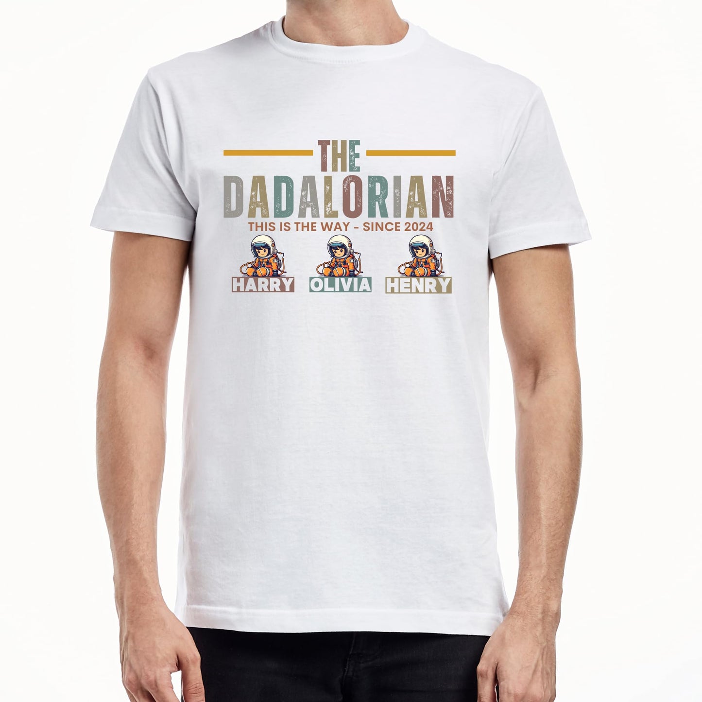 Be Buz The DADALORIAN Shirt Custom Father's Day Shirt with Kid Names Personalized Dad T-Shirt Funny Gift for Him from Kids Mandalorian-Inspired Dad Tee