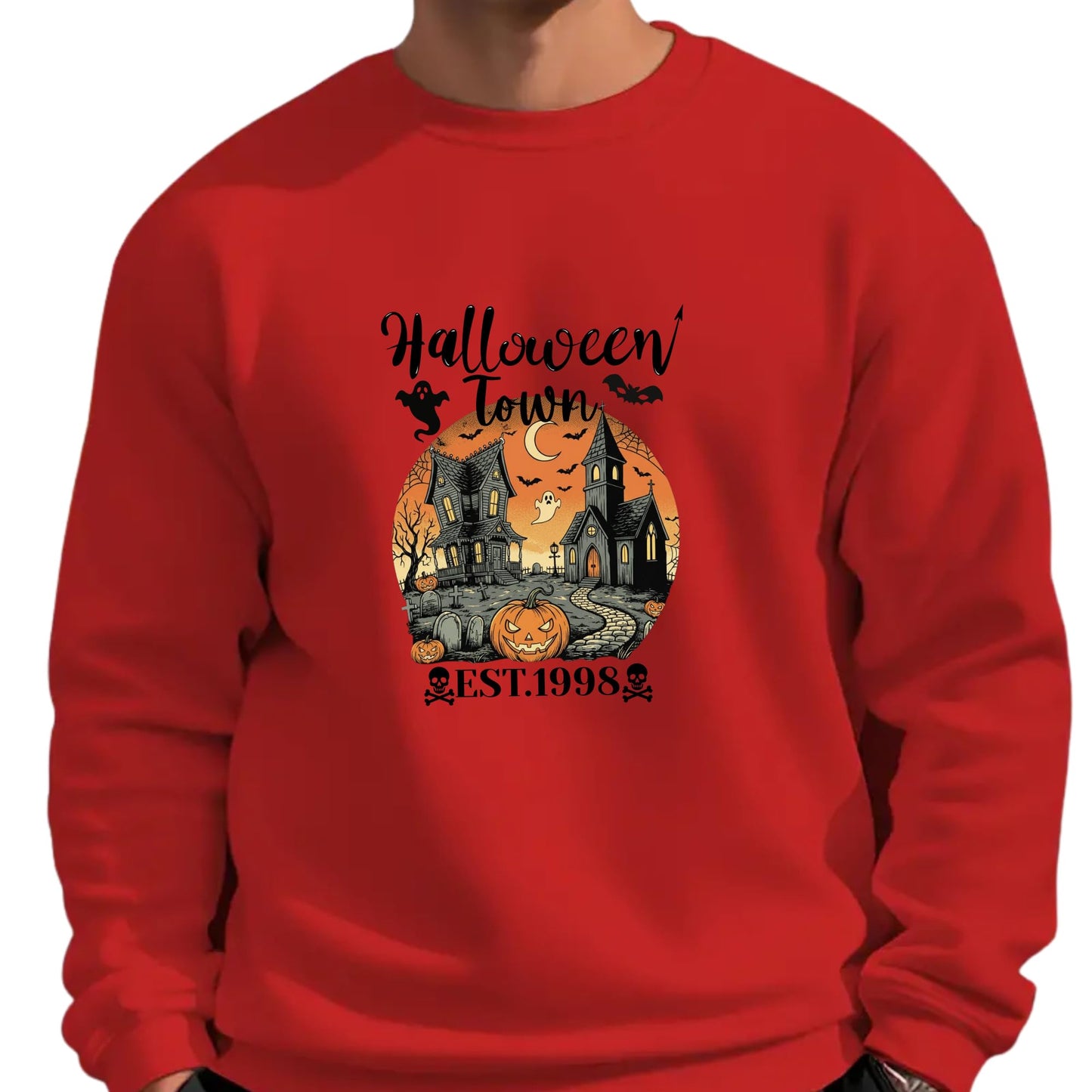 Be Buz Halloween Town Est. 1998 Vintage 90s Style Graphic Sweatshirt – Halloween University Crewneck Pullover – Spooky Season Unisex Sweatshirt - Top Tee