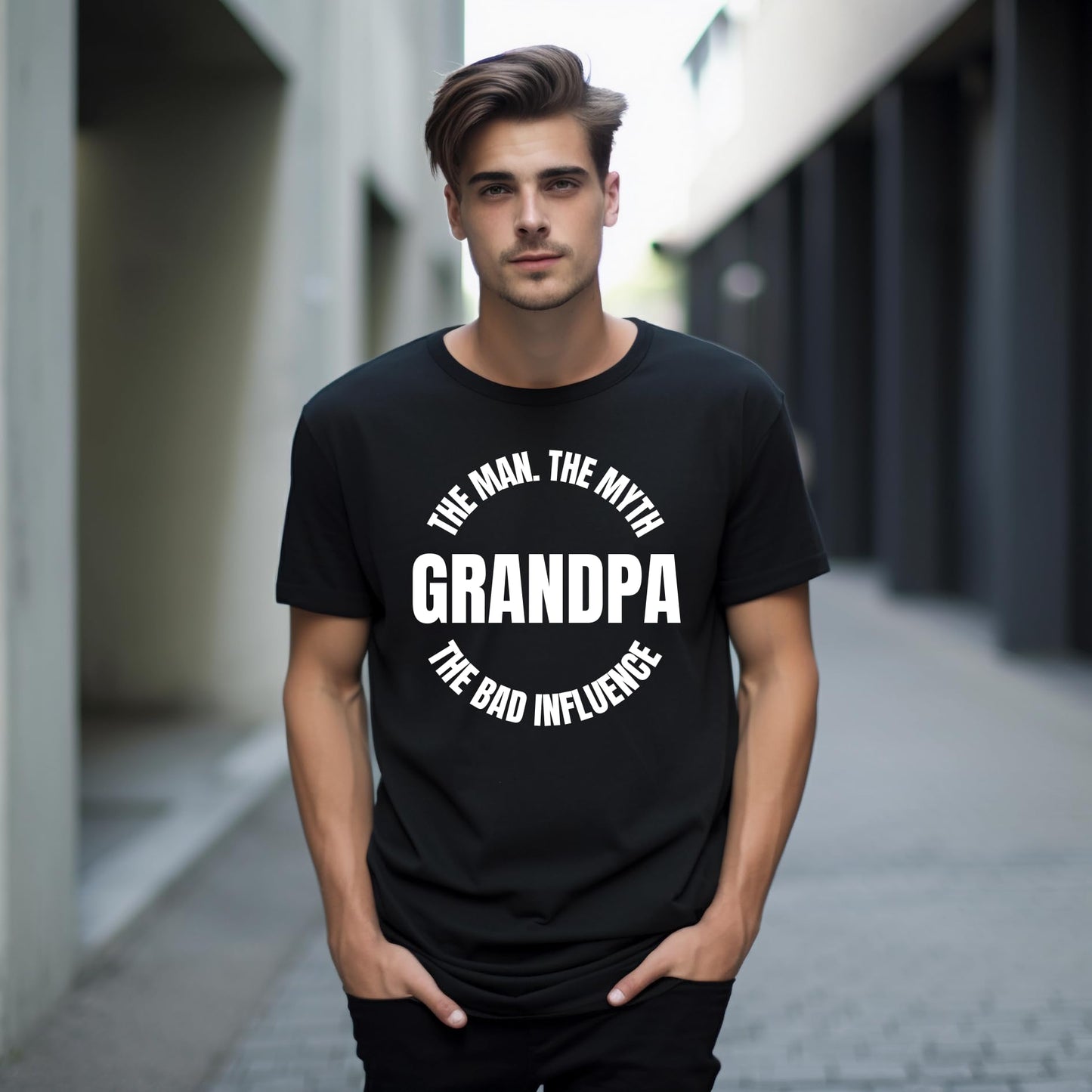 Grandpa. The Man. The Myth. The Bad Influence Funny Music Lover Printed Black Adults Unisex Men Women Summer Winter Cotton Crew Neck Casual T-Shirt