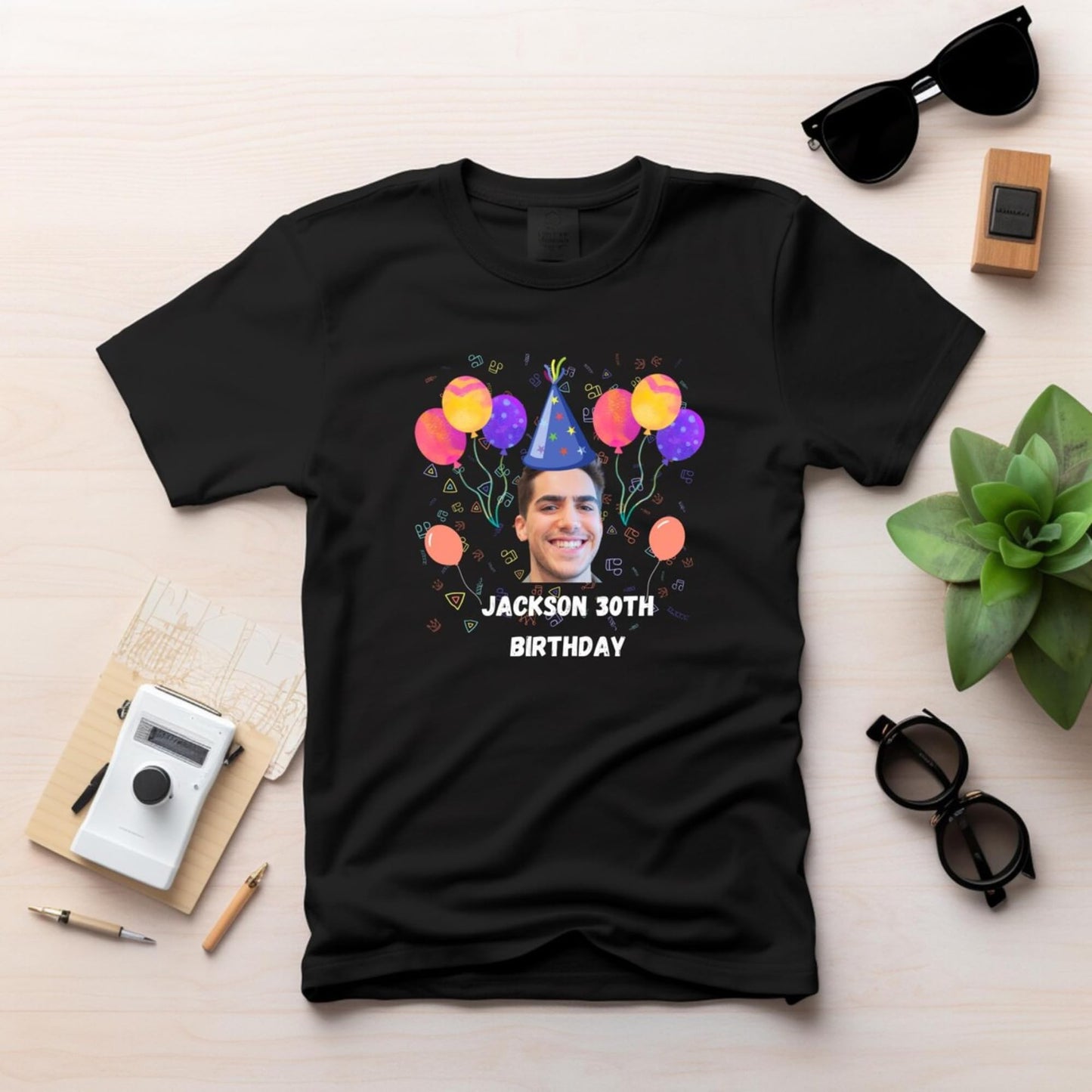 Be Buz Custom Photo Birthday T-Shirt Personalized Group Party Shirt, Black White Cotton Tee for Men, Women, Friends