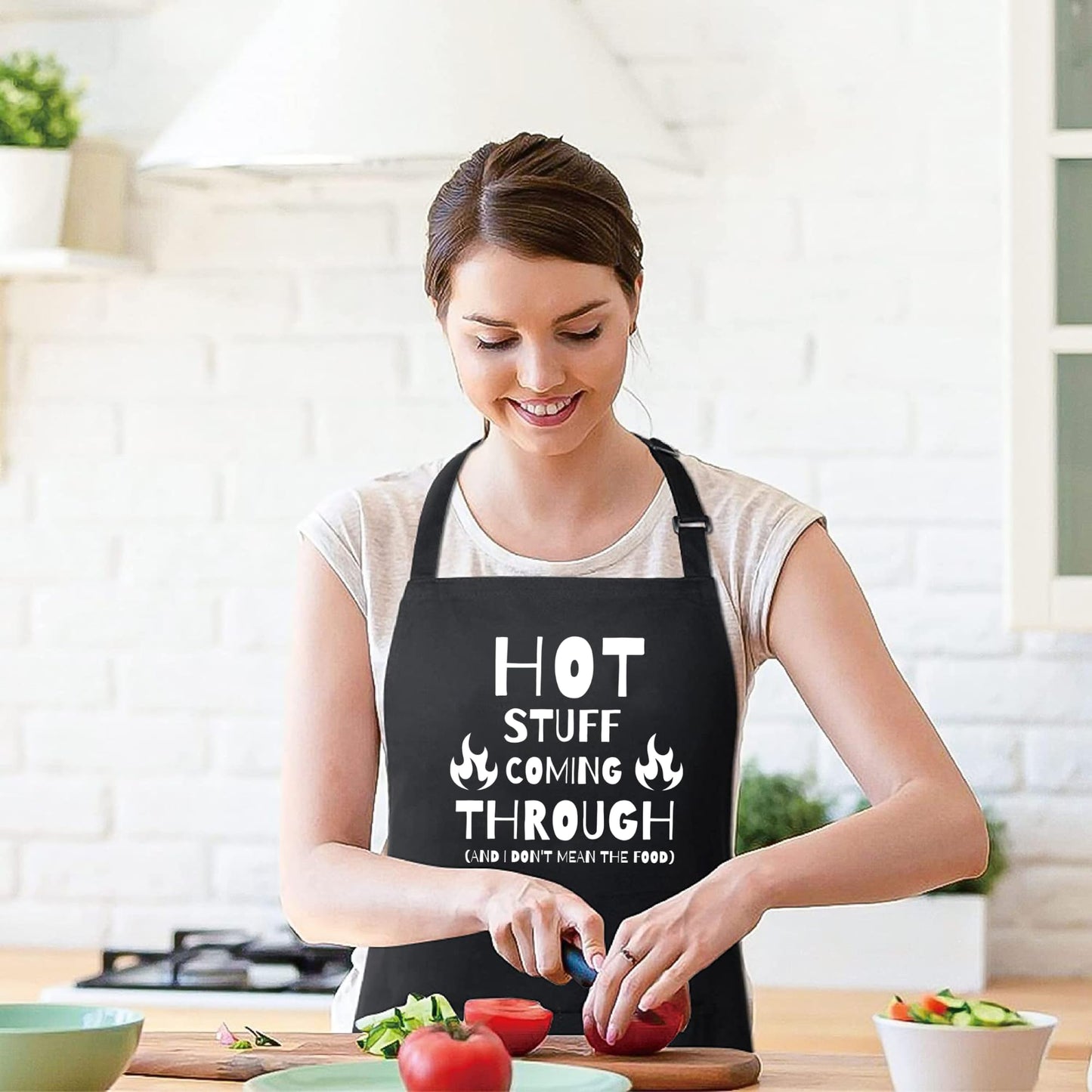 Be Buz Hot Stuff Coming Through And I Don't Mean The food Funny Aprons for Women Printed Apron Gift for Her Chef Apron Kitchen Apron BBQ Apron Gift Baking Apron Father Day Gift - Top Tee