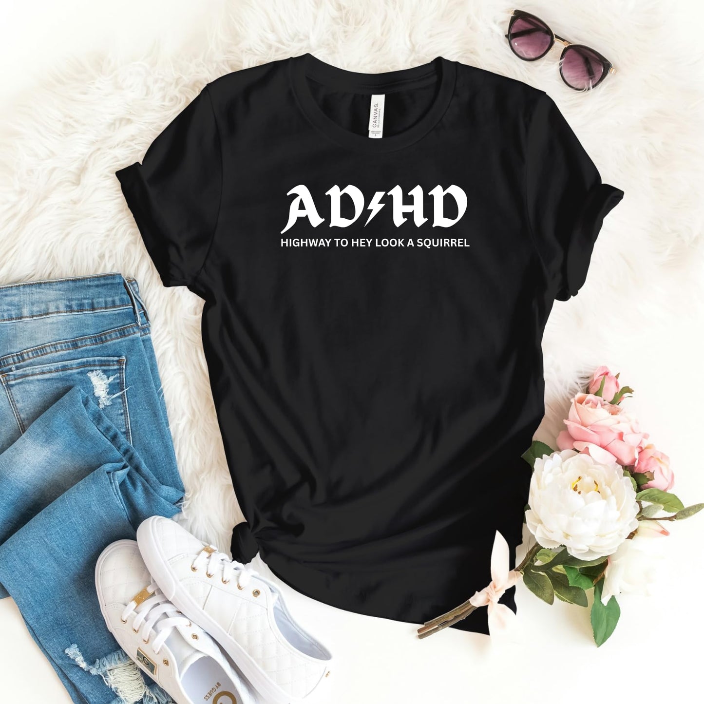 Be Buz Funny T-Shirt AD&HD Highway to Hey Look a Squirrel Attention Disorder Joke Tee Gift for ADHD Friends