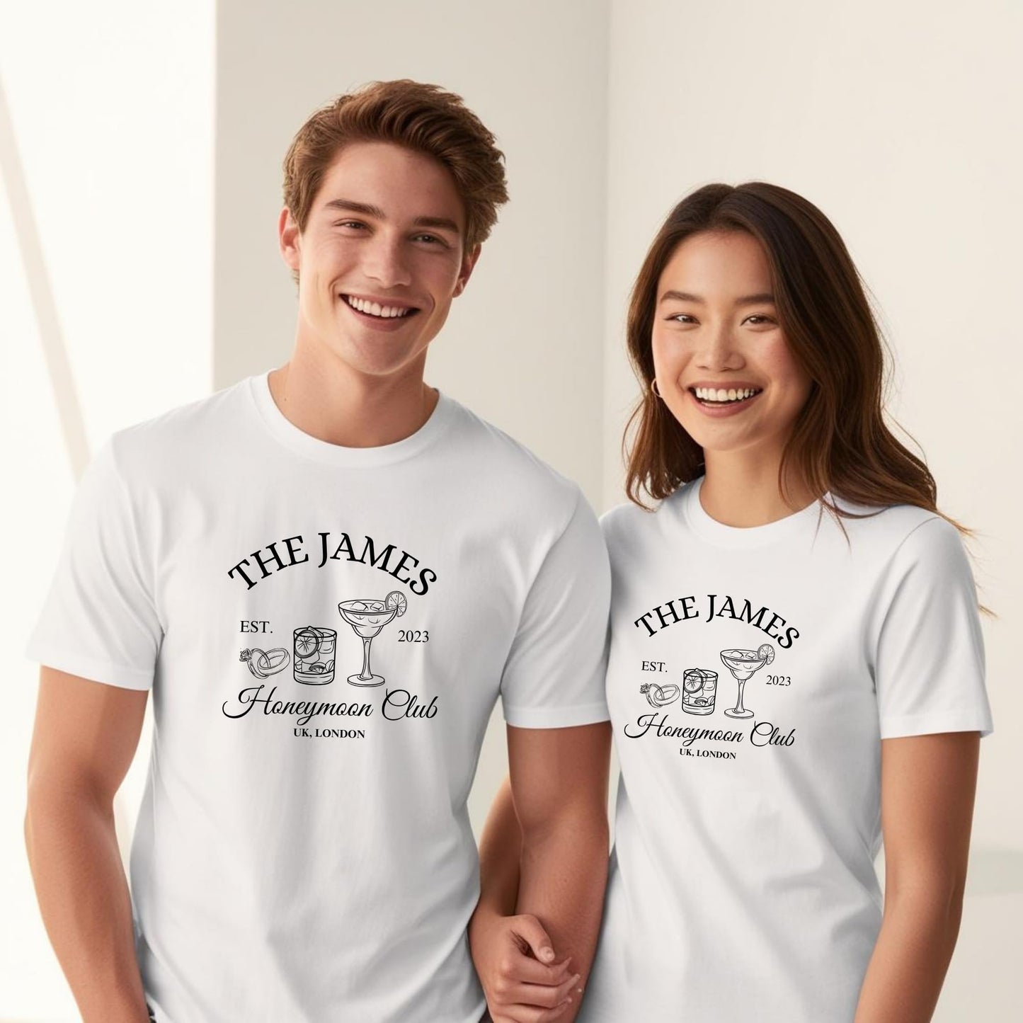 Be Buz Personalized Honeymoon Club T-Shirt, Mr and Mrs Matching Couple Wedding Tees for Bride and Groom