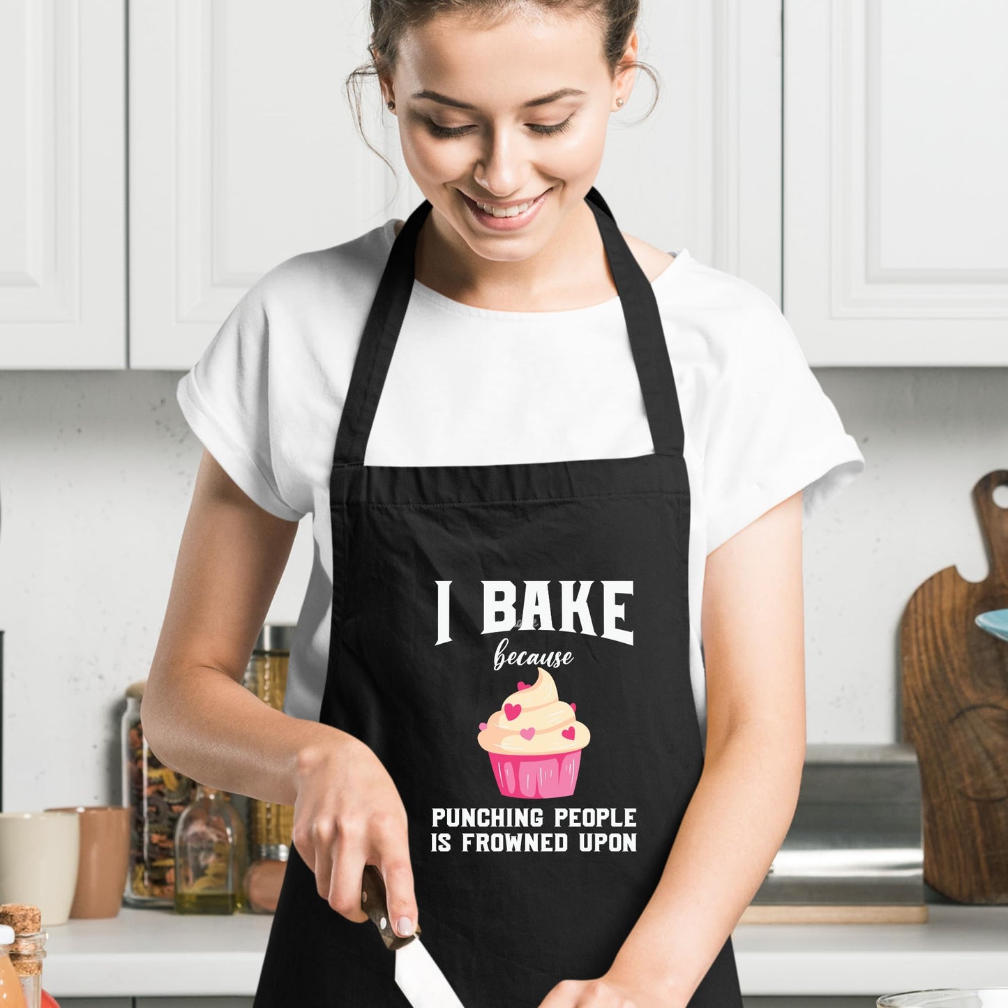 I Bake Because Punching People Frowned Upon Funny Aprons for Men Women Gift for her Chef Apron Kitchen Apron BBQ