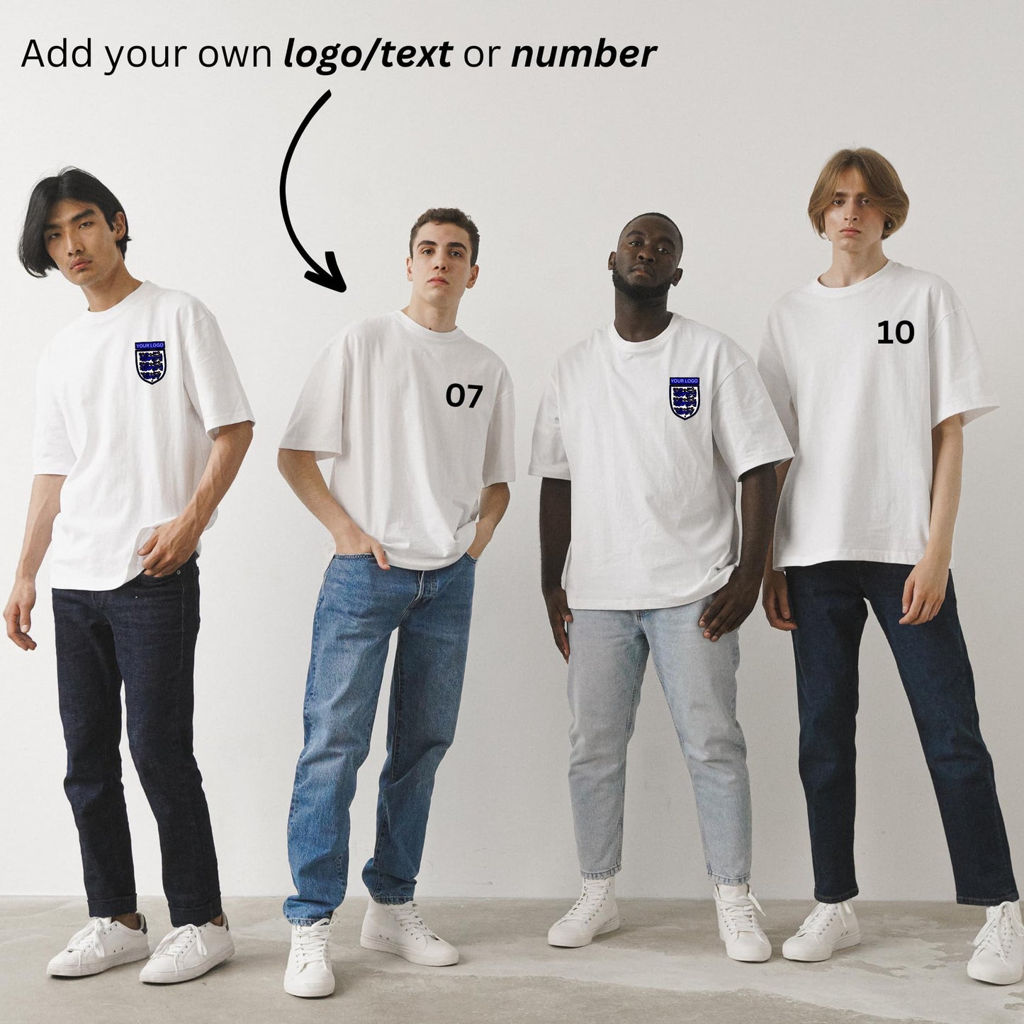 Personalised T-Shirt Your Name & Number Any Country or Club Badge Jersey Retro Top Adults Logo Printed Unisex Men Women Cotton Crew Neck Casual T-Shirt