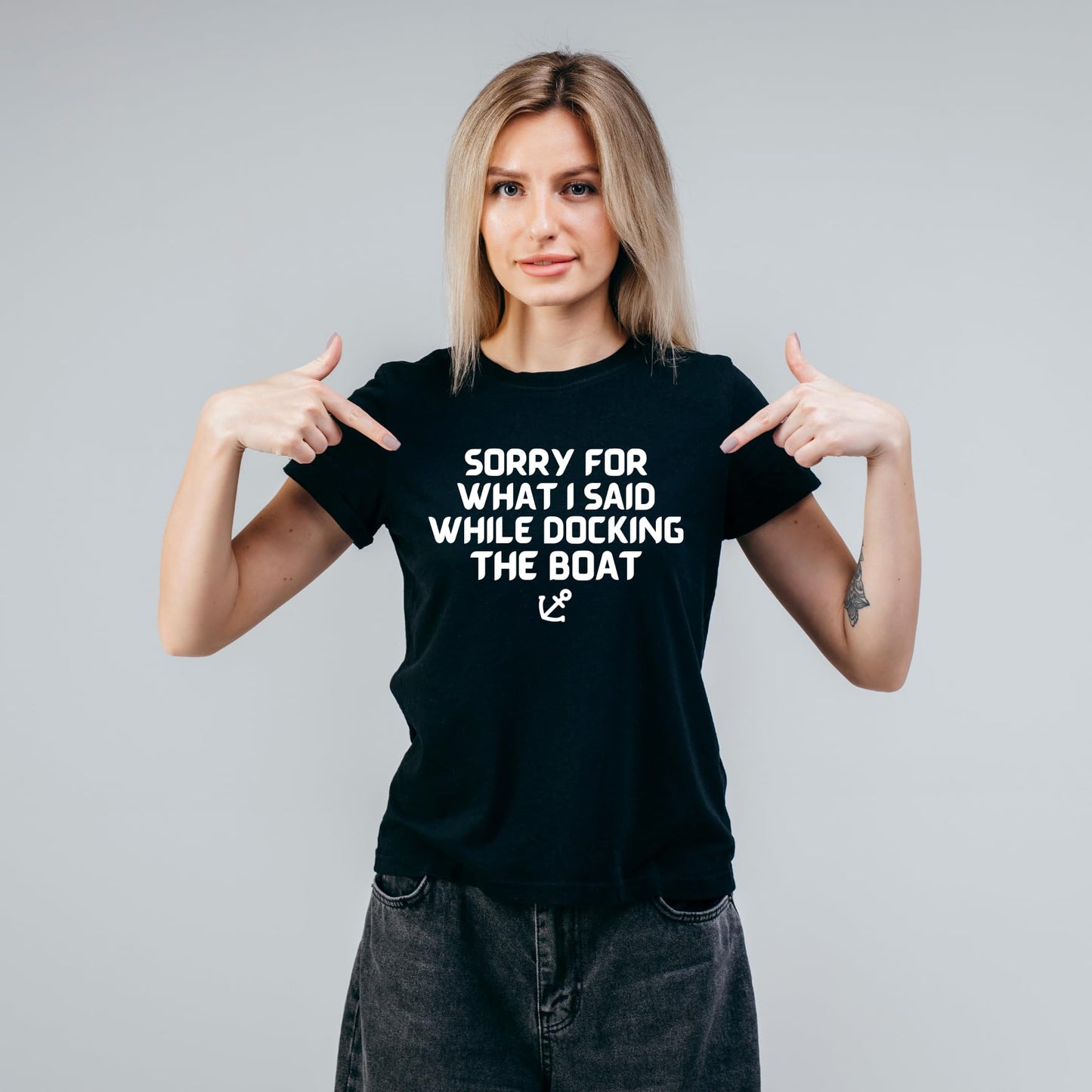 Sorry for What I Said While Docking The Boat Funny Printed Black Adults Unisex Men Women Summer Winter Cotton Crew Neck Casual T-Shirt