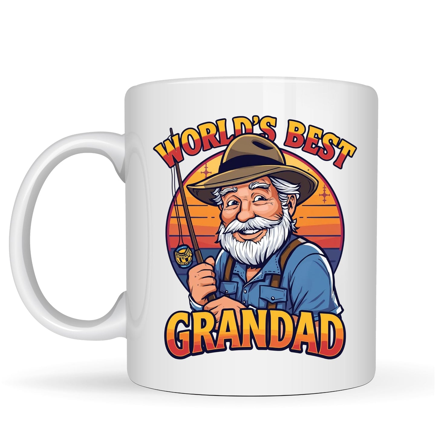 Be Buz World’s Best Grandad Funny Fishing Mug – 11oz White Ceramic Coffee Cup Gift for Grandpa Fisherman
