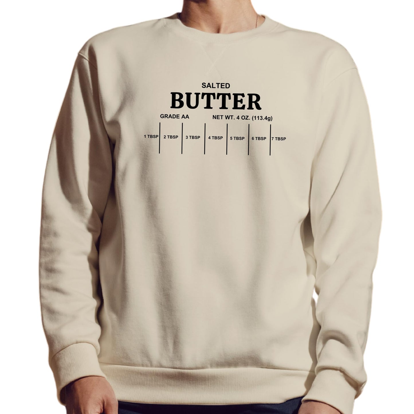 Be Buz Salted Butter Grade Sweatshirt Funny Foodie Pullover for Men and Women Dairy Lover Gift Cozy Unisex Crewneck for Butter Fans