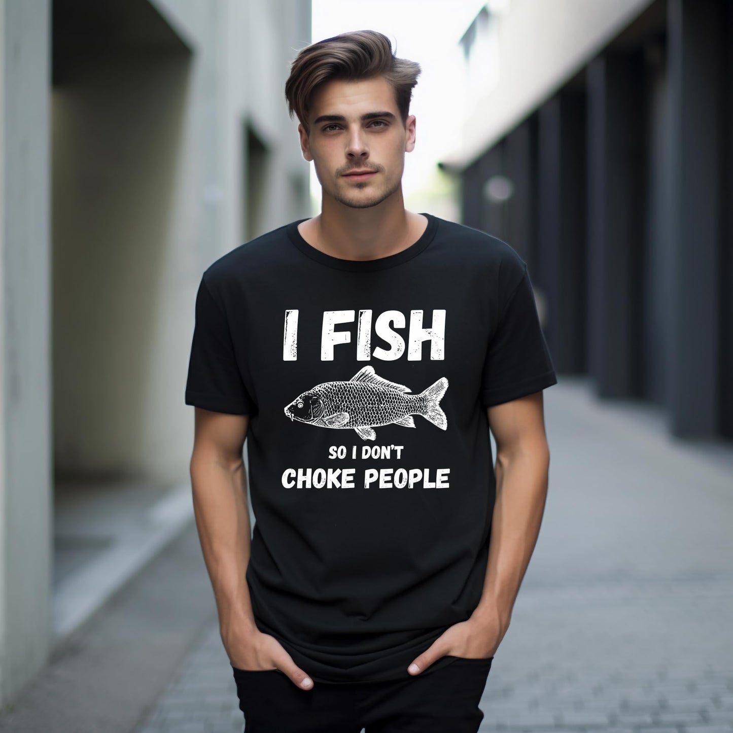 I Fish So I Don't Choke People Funny Printed Black Adults Unisex Men Women Summer Winter Cotton Crew Neck Casual T-Shirt