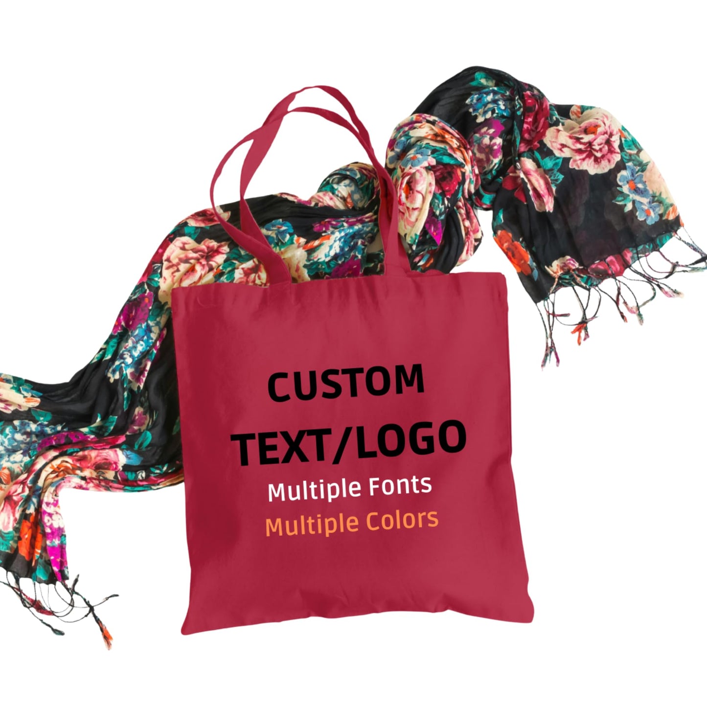 Be Buz Custom Your Text/Image Logo Multicolor Cotton Tote Bags Reusable Shopping Bag – Personalized Gift Tote