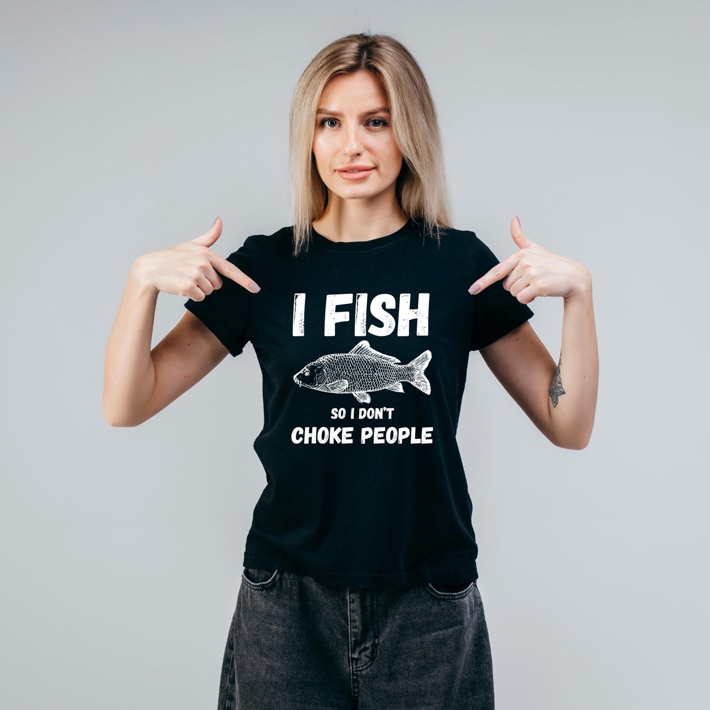 I Fish So I Don't Choke People Funny Printed Black Adults Unisex Men Women Summer Winter Cotton Crew Neck Casual T-Shirt - Top Tee