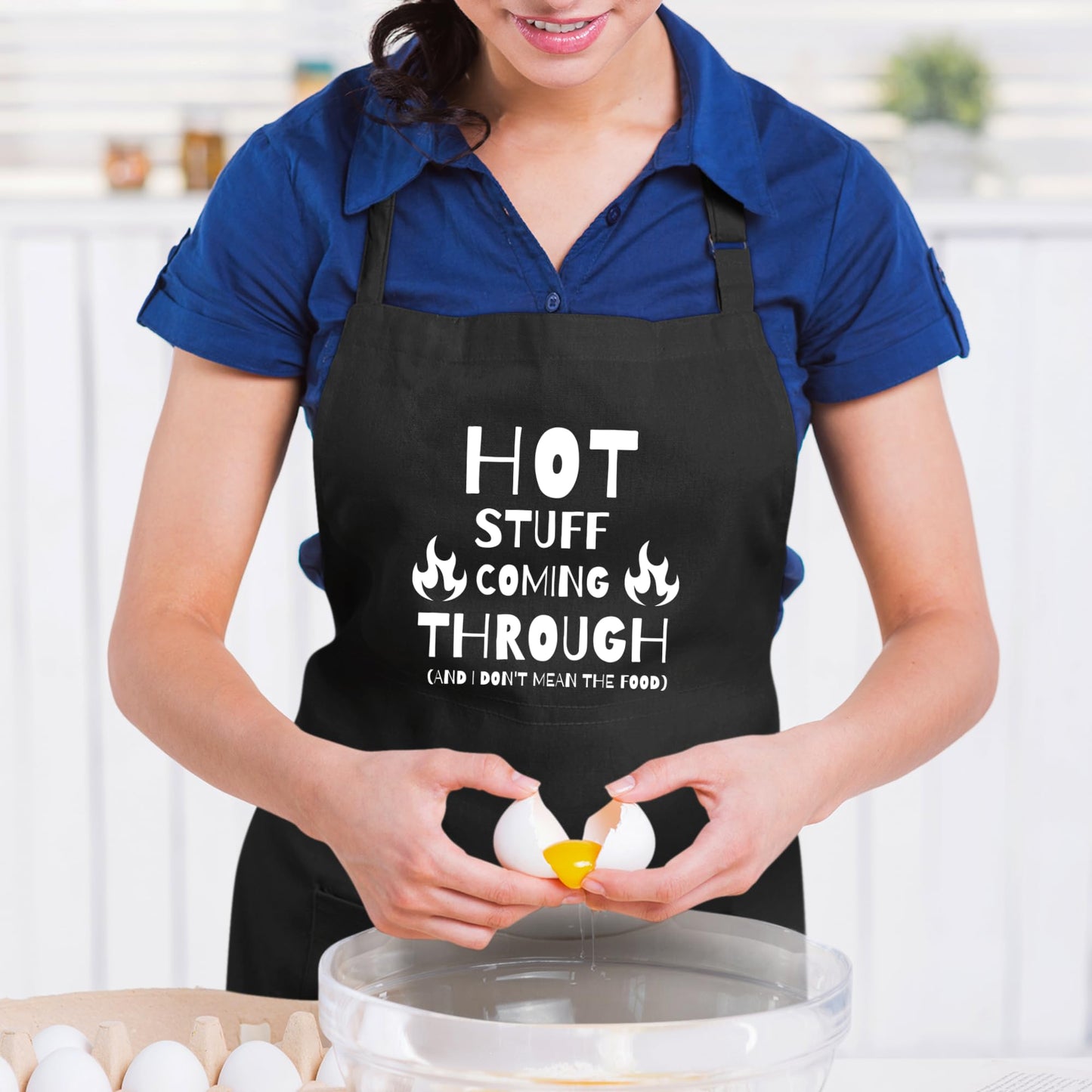 Be Buz Hot Stuff Coming Through And I Don't Mean The food Funny Aprons for Women Printed Apron Gift for Her Chef Apron Kitchen Apron BBQ Apron Gift Baking Apron Father Day Gift - Top Tee