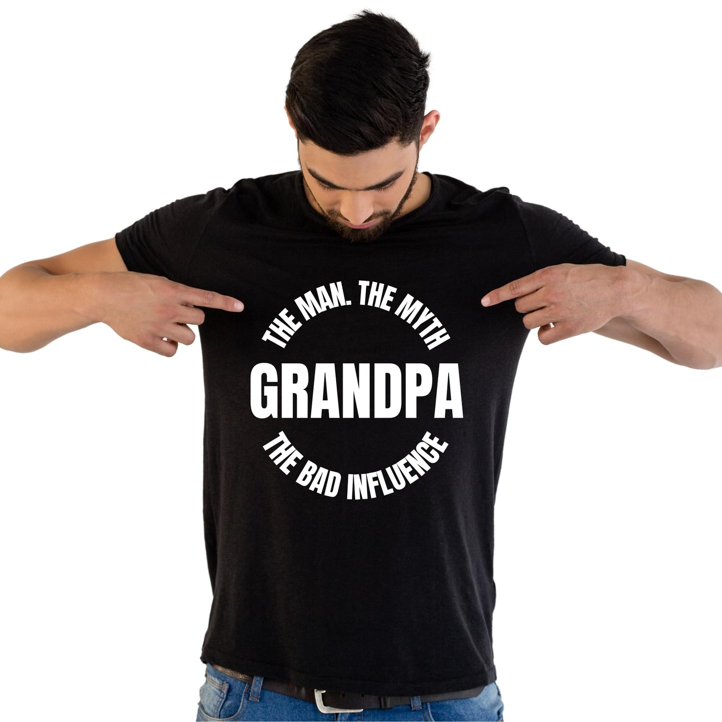 Grandpa. The Man. The Myth. The Bad Influence Funny Music Lover Printed Black Adults Unisex Men Women Summer Winter Cotton Crew Neck Casual T-Shirt