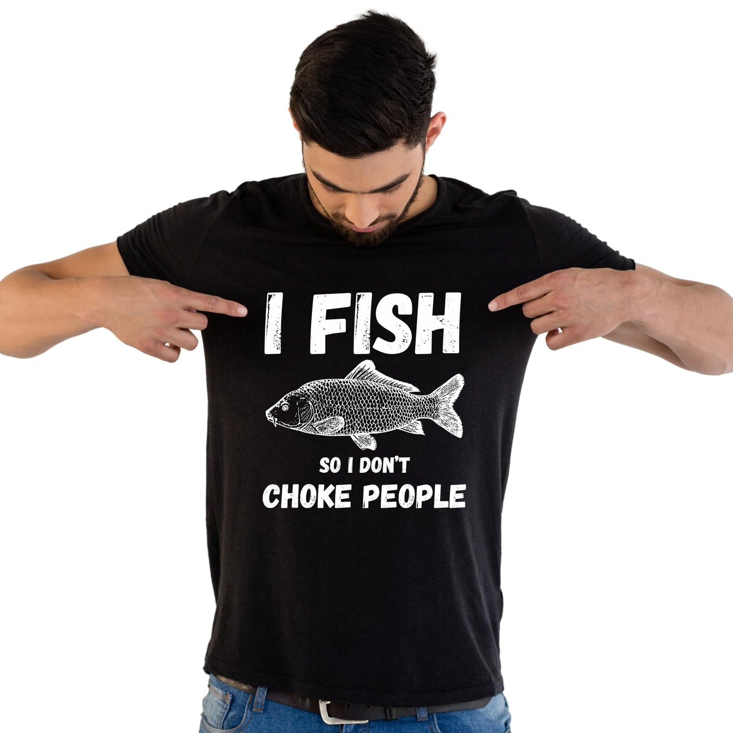 I Fish So I Don't Choke People Funny Printed Black Adults Unisex Men Women Summer Winter Cotton Crew Neck Casual T-Shirt