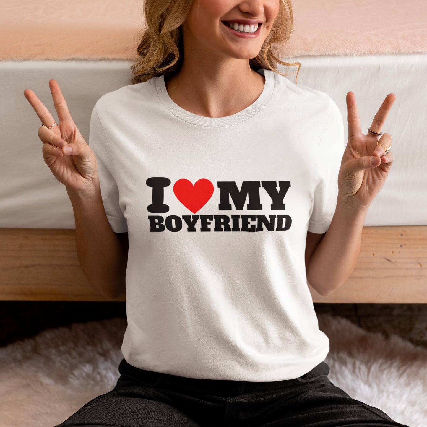 Be Buz I Love My Boyfriend T-Shirt Soulmates Forever World's Best Boyfriend Tee Cotton Shirt for Women Anniversary, Valentine's Day, or Birthday Present