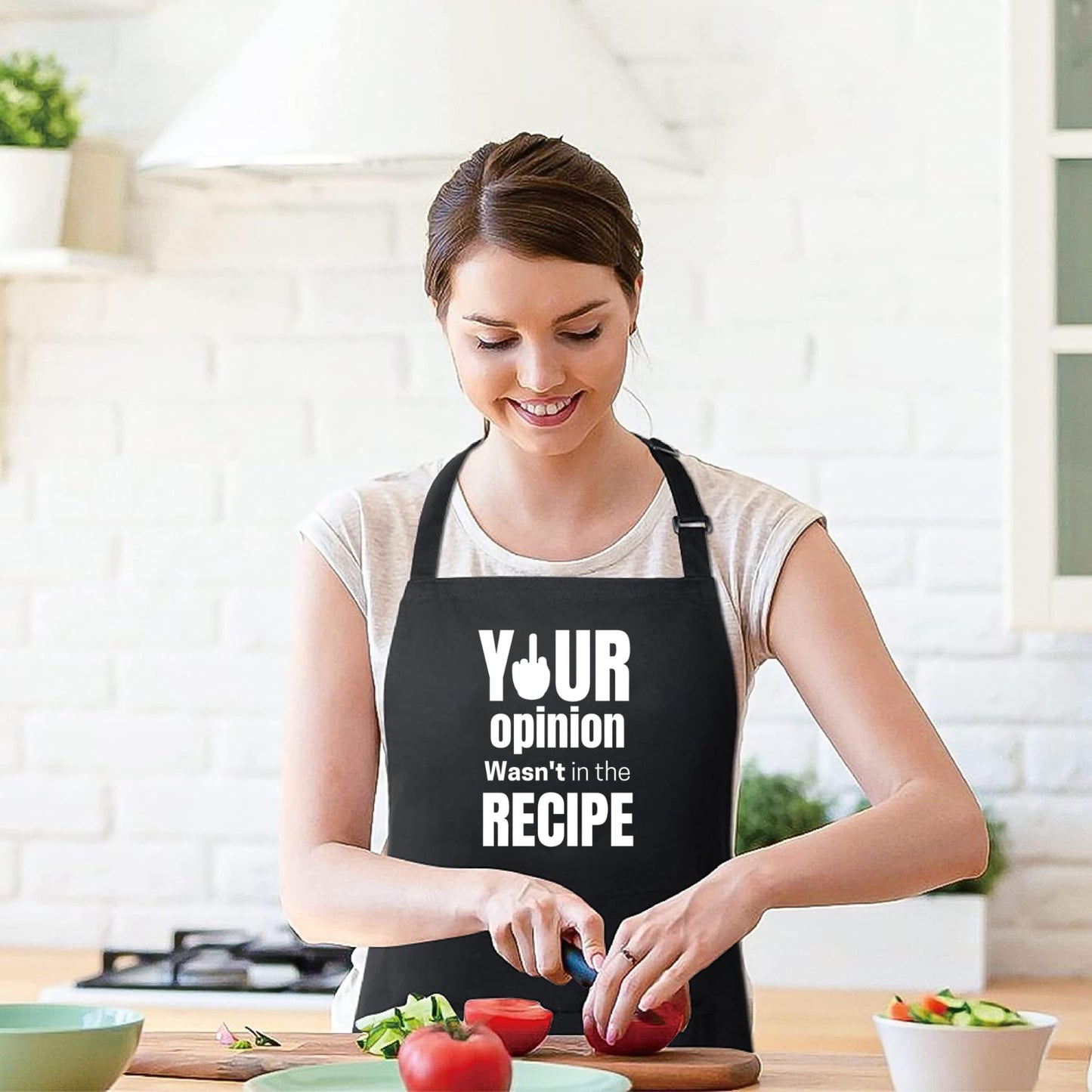 Be Buz YOUR OPINION WASN'T IN THE RECIPE Funny Aprons for Women Printed Apron Gift for Her Chef Apron Kitchen Apron BBQ Apron Gift Baking Apron Father Day Gift - Top Tee