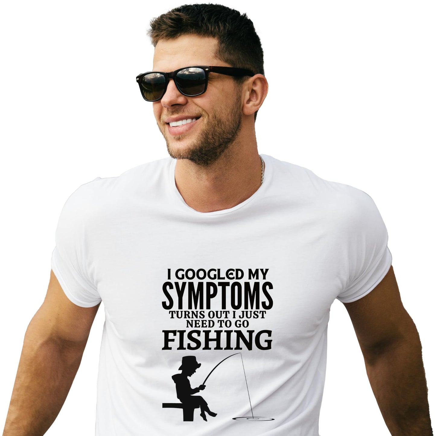 Be Buz Funny Fishing T-Shirt for Men 'I Googled My Symptoms Turns Out I Just Need to Go Shirt' Sarcastic Humor Gift for Fishermen