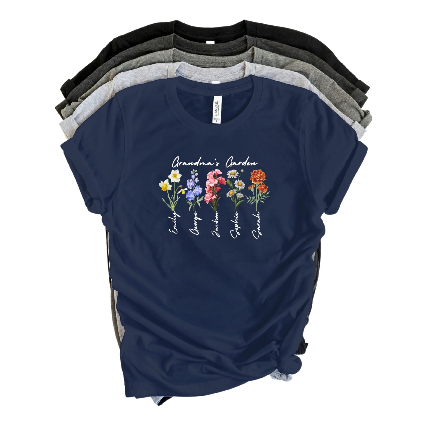 Be Buz Grandma’s Garden Shirt Personalized Birth Month Flower T-Shirt with Grandkids’ Names Custom Gift for Grandma, Mother's Day, Nana, Gigi, Mimi