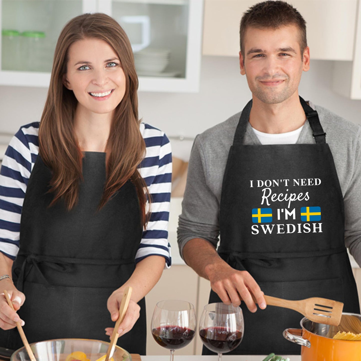 I Don't Need Recipes, I'm Swedish Adjustable Long Apron with two Pockets Chefs Home Cooks Baking Cooking Kitchen Grilling and BBQ Apron gift for him her