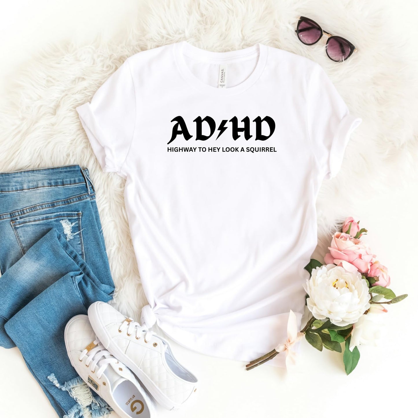 Be Buz Funny T-Shirt AD&HD Highway to Hey Look a Squirrel Attention Disorder Joke Tee Gift for ADHD Friends