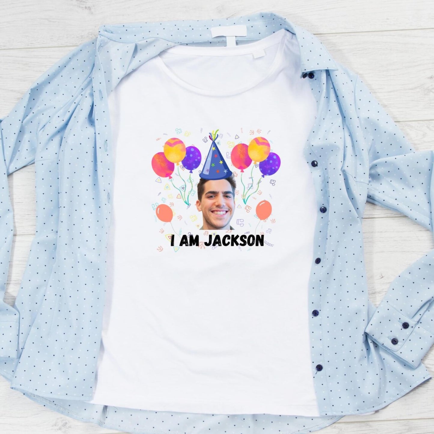 Be Buz Custom Photo Birthday T-Shirt Personalized Group Party Shirt, Black White Cotton Tee for Men, Women, Friends