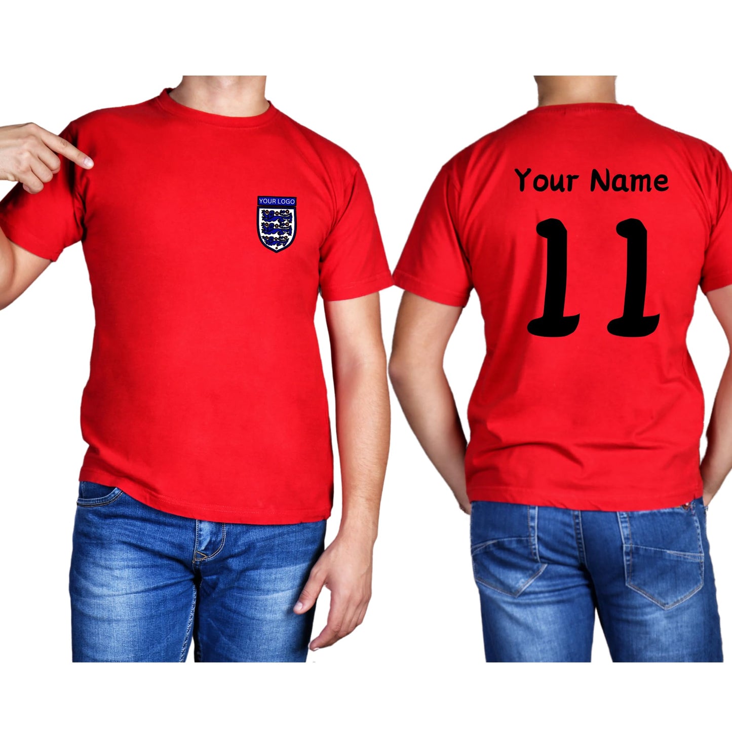 Personalised T-Shirt Your Name & Number Any Country or Club Badge Jersey Retro Top Adults Logo Printed Unisex Men Women Cotton Crew Neck Casual T-Shirt