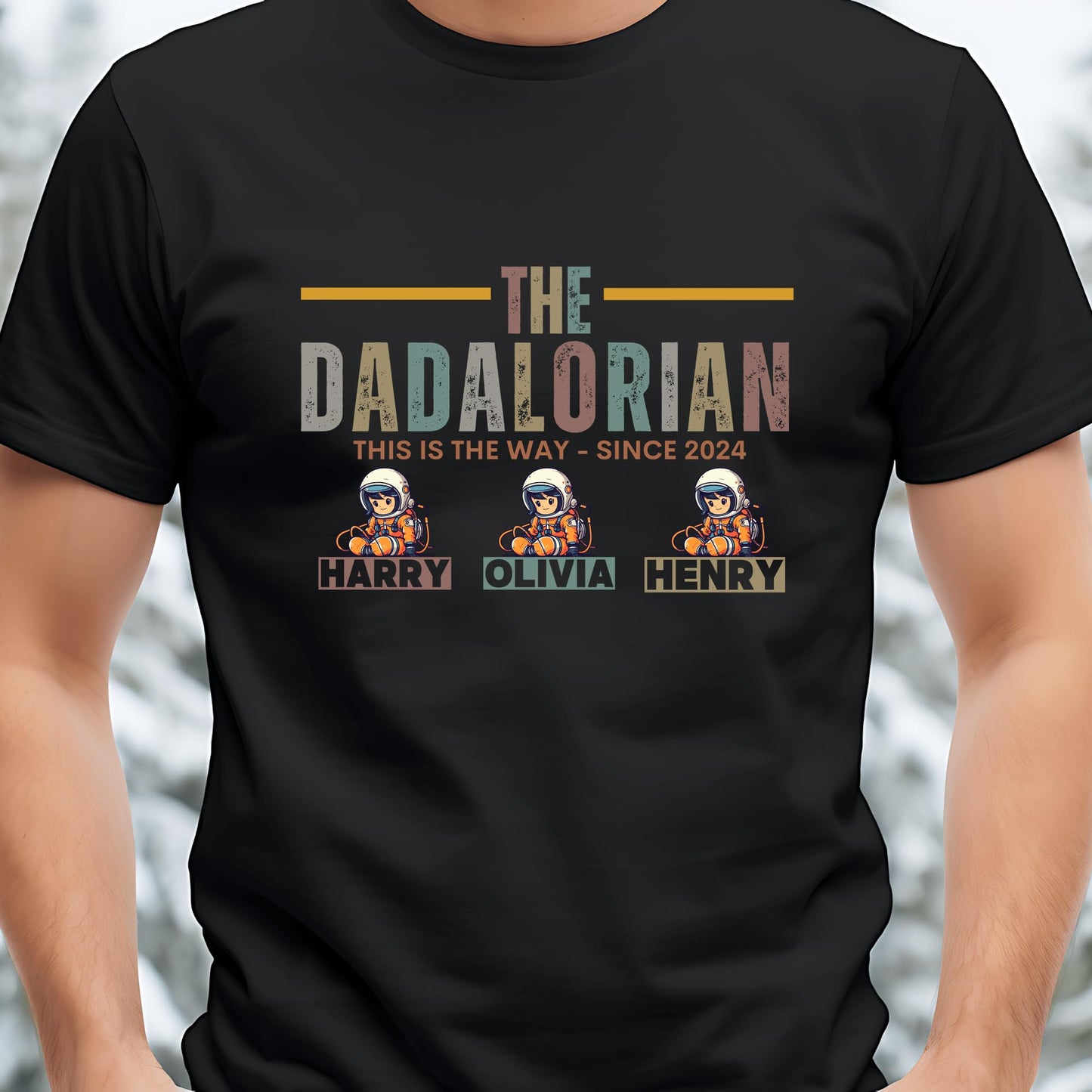 Be Buz The DADALORIAN Shirt Custom Father's Day Shirt with Kid Names Personalized Dad T-Shirt Funny Gift for Him from Kids Mandalorian-Inspired Dad Tee