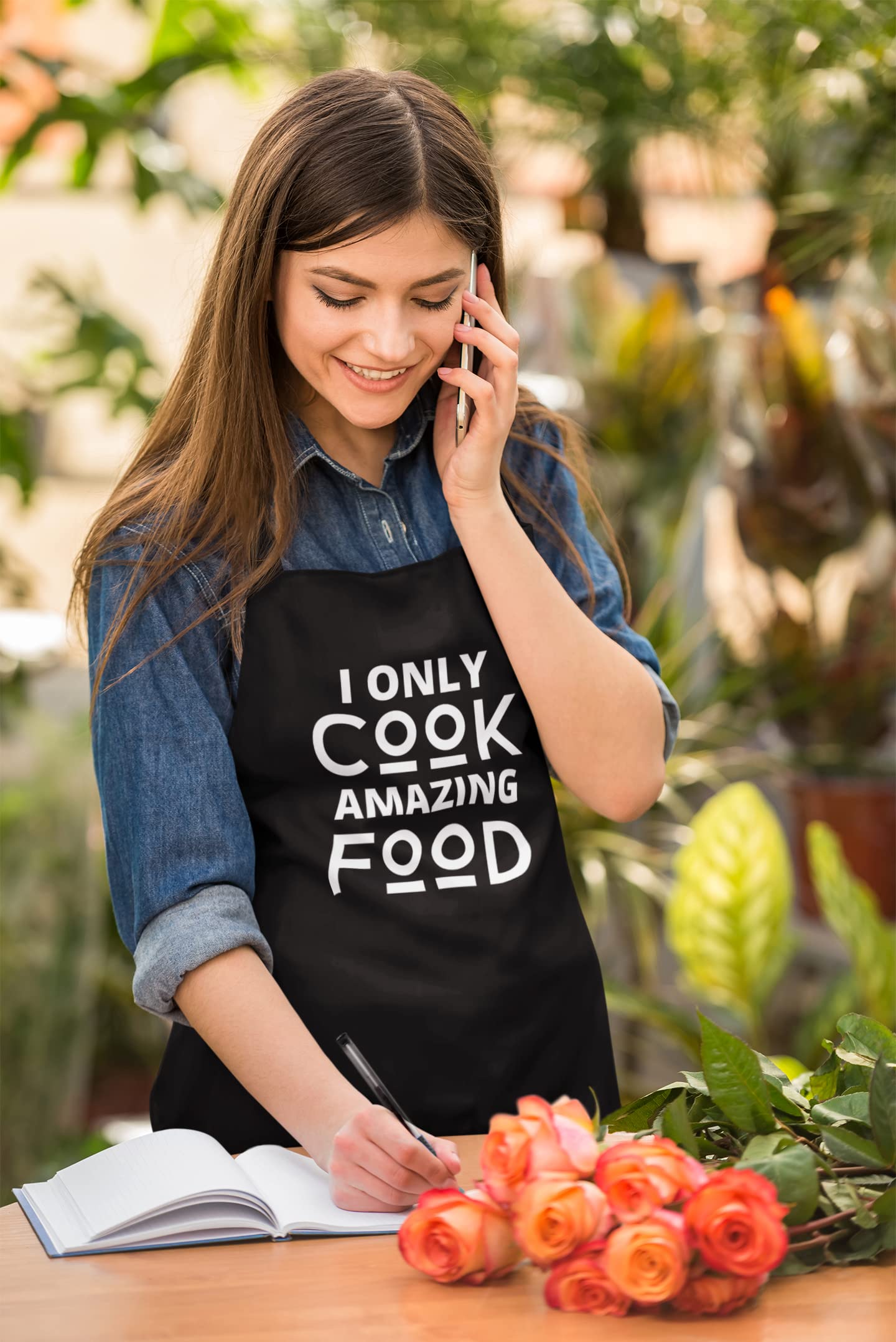 Be Buz I ONLY COOK AMAZING FOOD Funny Apron Bib Apron - 2 Pockets BBQ Apron Coffee house Cooking Kitchen Chef Bar Hotel Women Great Gift For Husband Wife, Dad Mom boyfriend Girlfriend