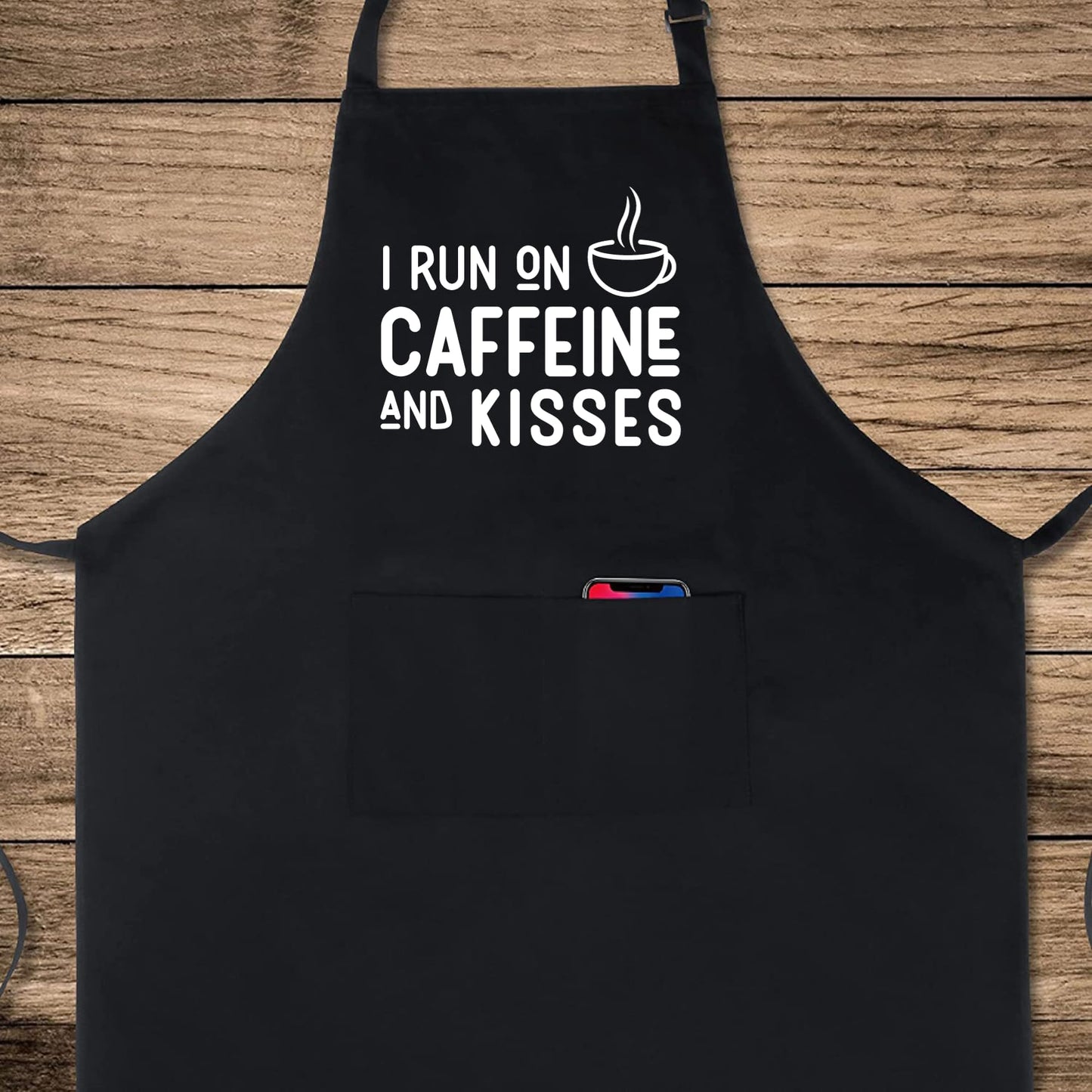 I Run On Caffeine And Kisses Funny Aprons for men Printed Apron Gift for Her Chef Apron Kitchen Apron BBQ Apron Gift Baking Apron Father Day Gift