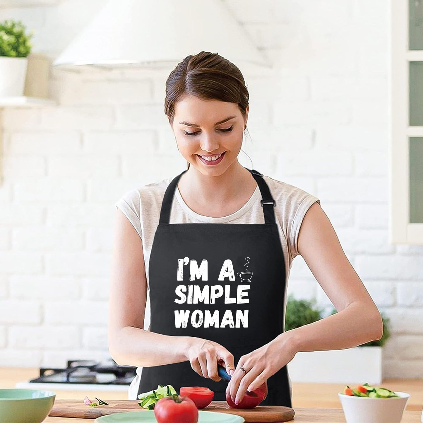 I'M A Simple Women Funny Aprons for Women Printed Apron Gift for Her Chef Apron Kitchen Apron BBQ Apron Gift Baking Apron Mother Day Gift - Top Tee