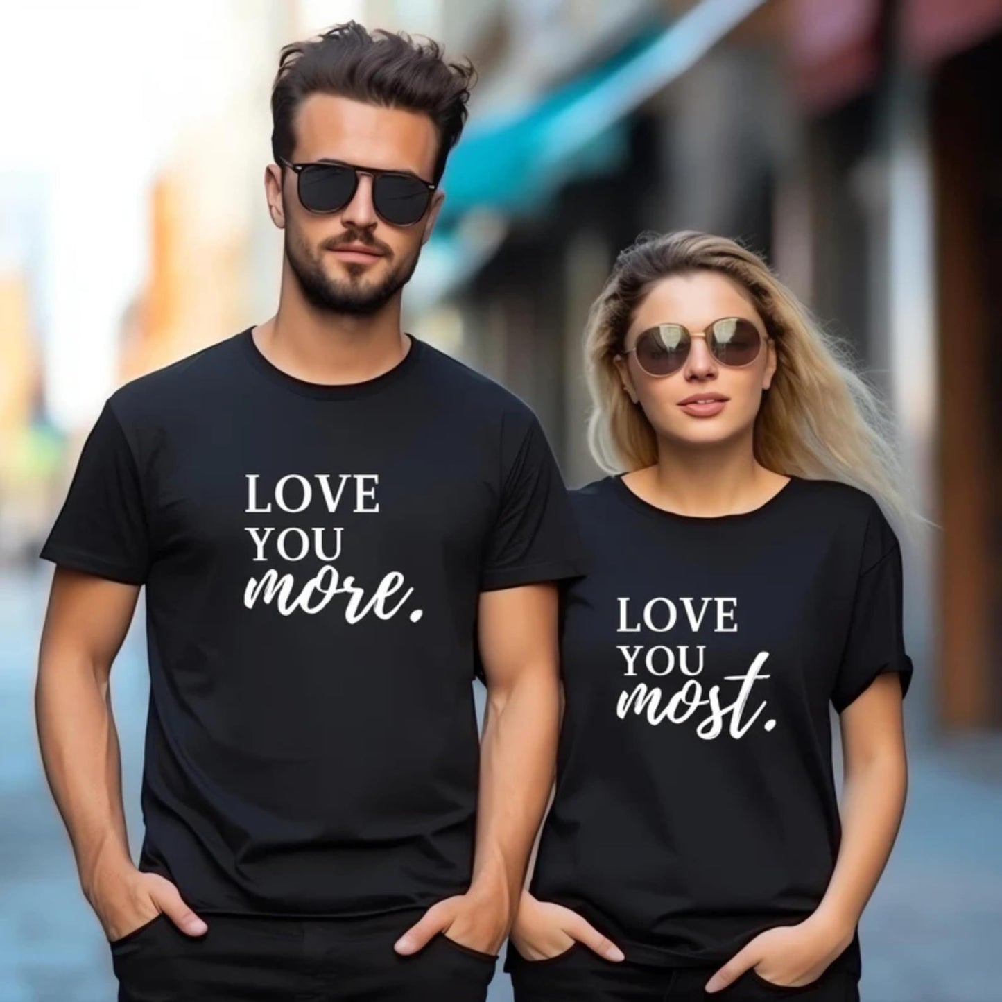 Be Buz Love You More Love You Most Couple T-Shirt – Matching His and Hers Shirts – Romantic Gift for Couples, Valentine’s Day, Anniversary, or Wedding